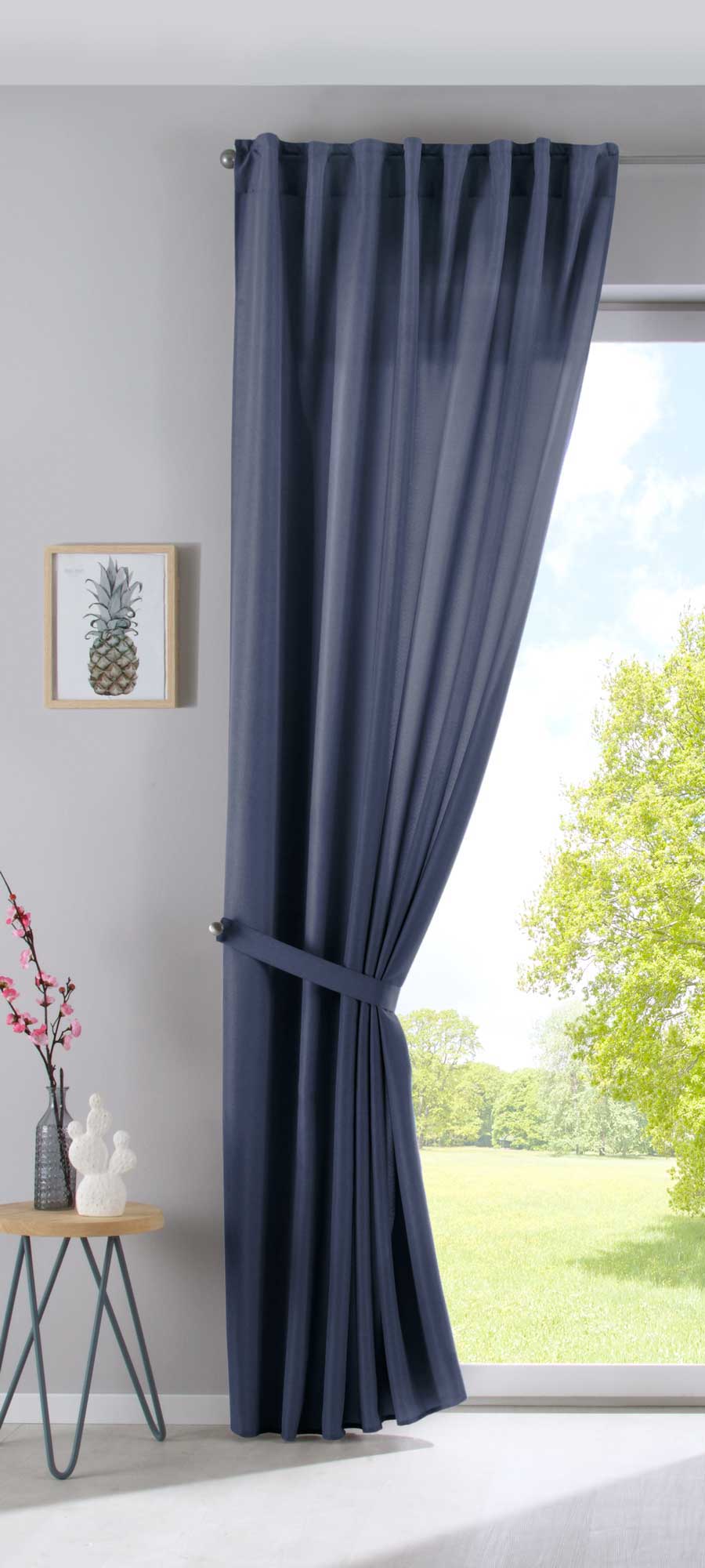 Vorhang Verdeckte Schlaufen Cationic »JENA« Blickdicht Leinen Optik Gardine Meliert Gardinenband mit Raffhalter 2019037 Vorhang 2019037saphir_blau-raff_1_0ed14f4d-3eea-40f3-8693-a22d67470113 | gerdinenbox.com
