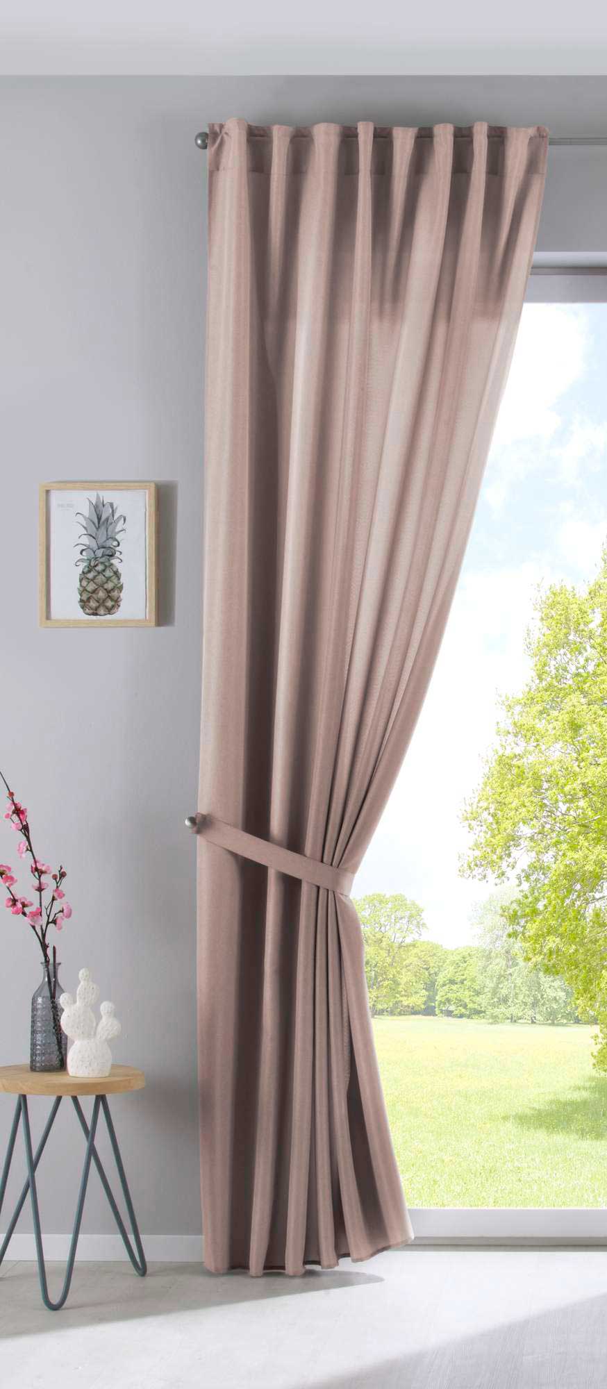 2er Set Vorhänge Verdeckte Schlaufen Cationic »JENA« Blickdicht Leinen Optik Gardinen Meliert Gardinenband mit Raffhalter 2019037-2 Vorhang Set 2019037taupe-raff | gerdinenbox.com