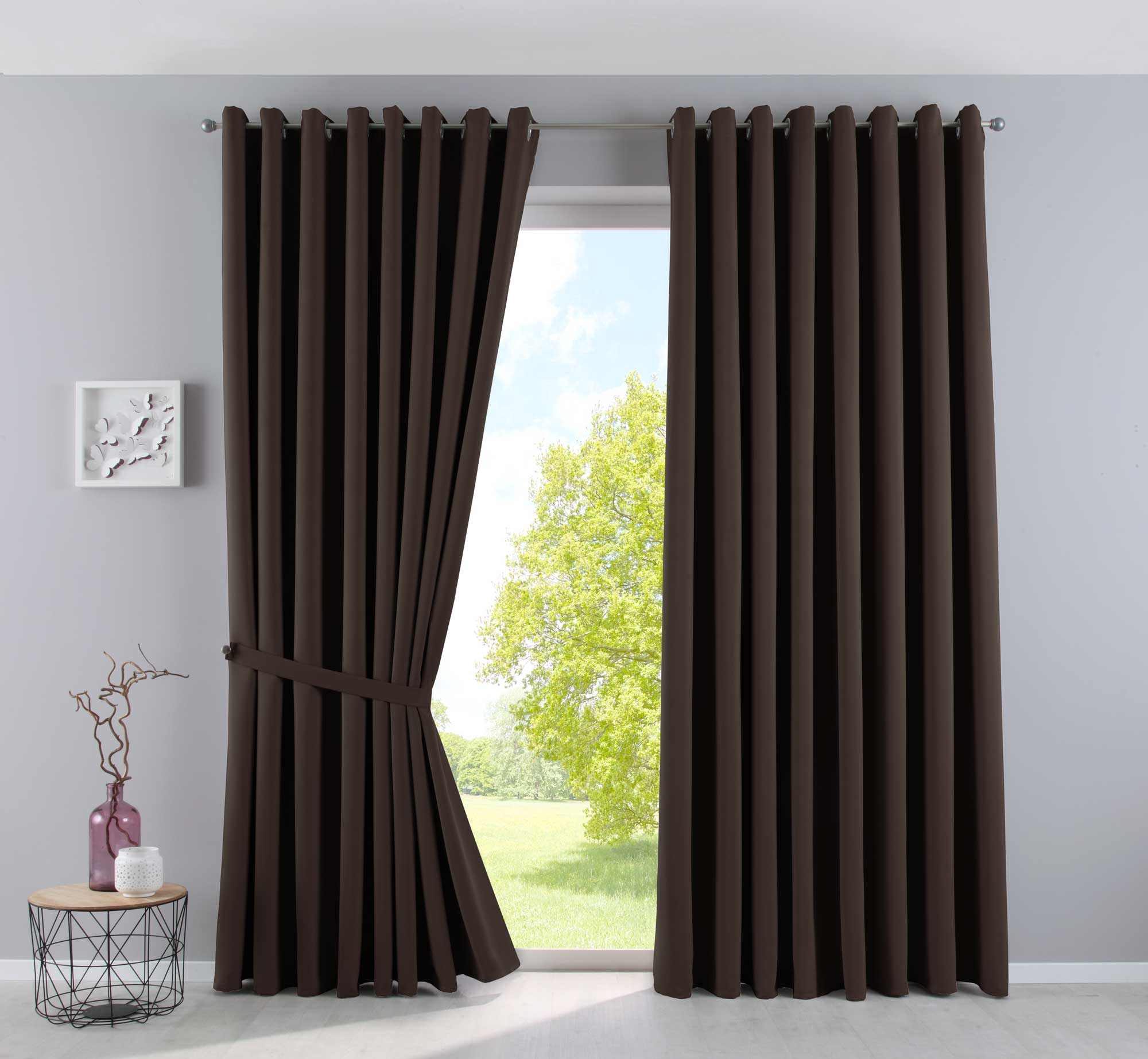 Vorhänge Blickdicht »NewYork« 2er-Pack Thermo-Gardinen Verdunkelungsvorhang Blackout Ösen schalldämmend UV-Schutz Raffhalter 201920600-2 Braun HxB 225x295 cm Vorhang Set 201920600-2braun-295 | gerdinenbox.com