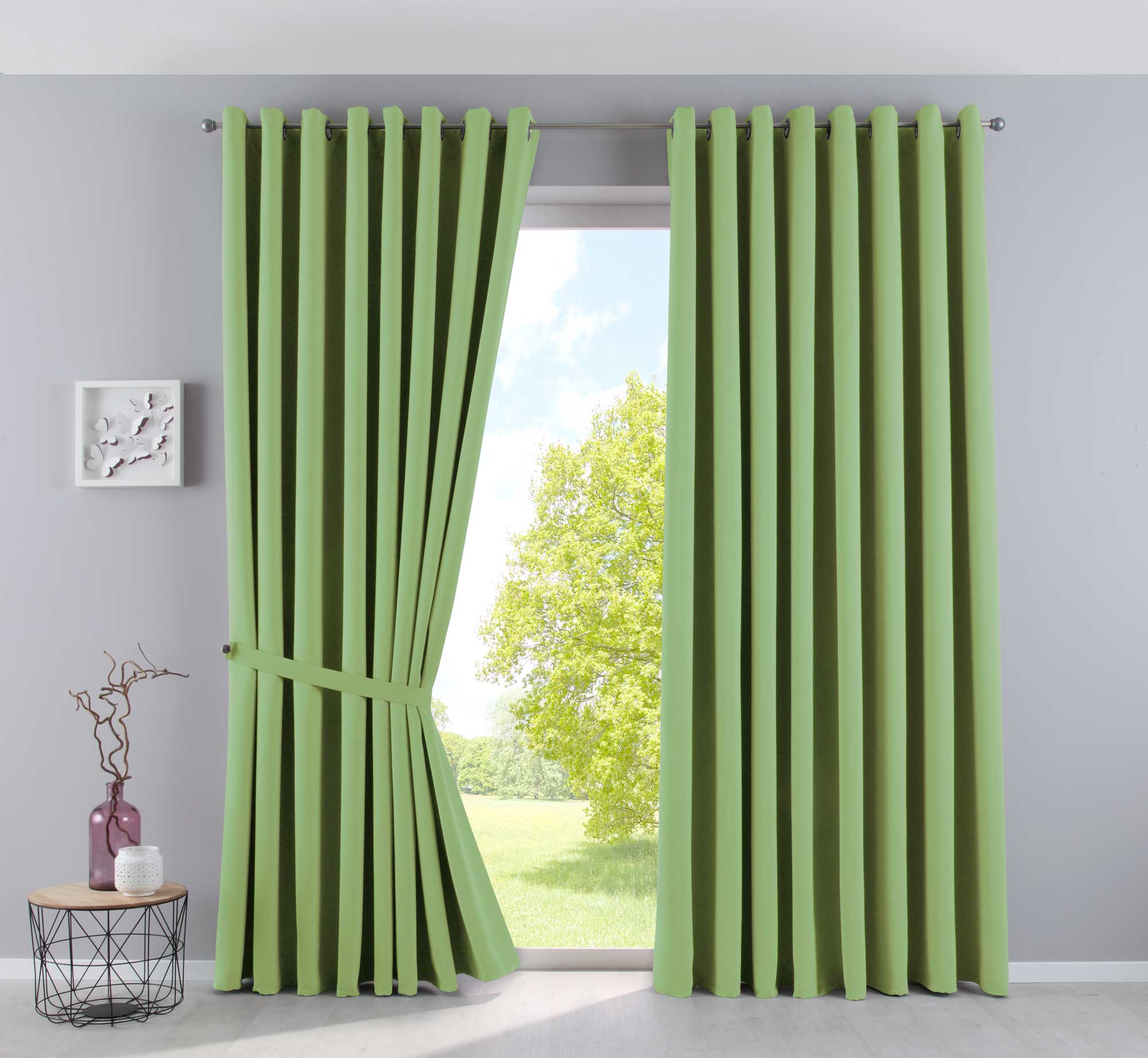 Vorhänge Blickdicht »NewYork« 2er-Pack Thermo-Gardinen Verdunkelungsvorhang Blackout Ösen schalldämmend UV-Schutz Raffhalter 201920600-2 Grün HxB 225x295 cm Vorhang Set 201920600-2gruen-295 | gerdinenbox.com