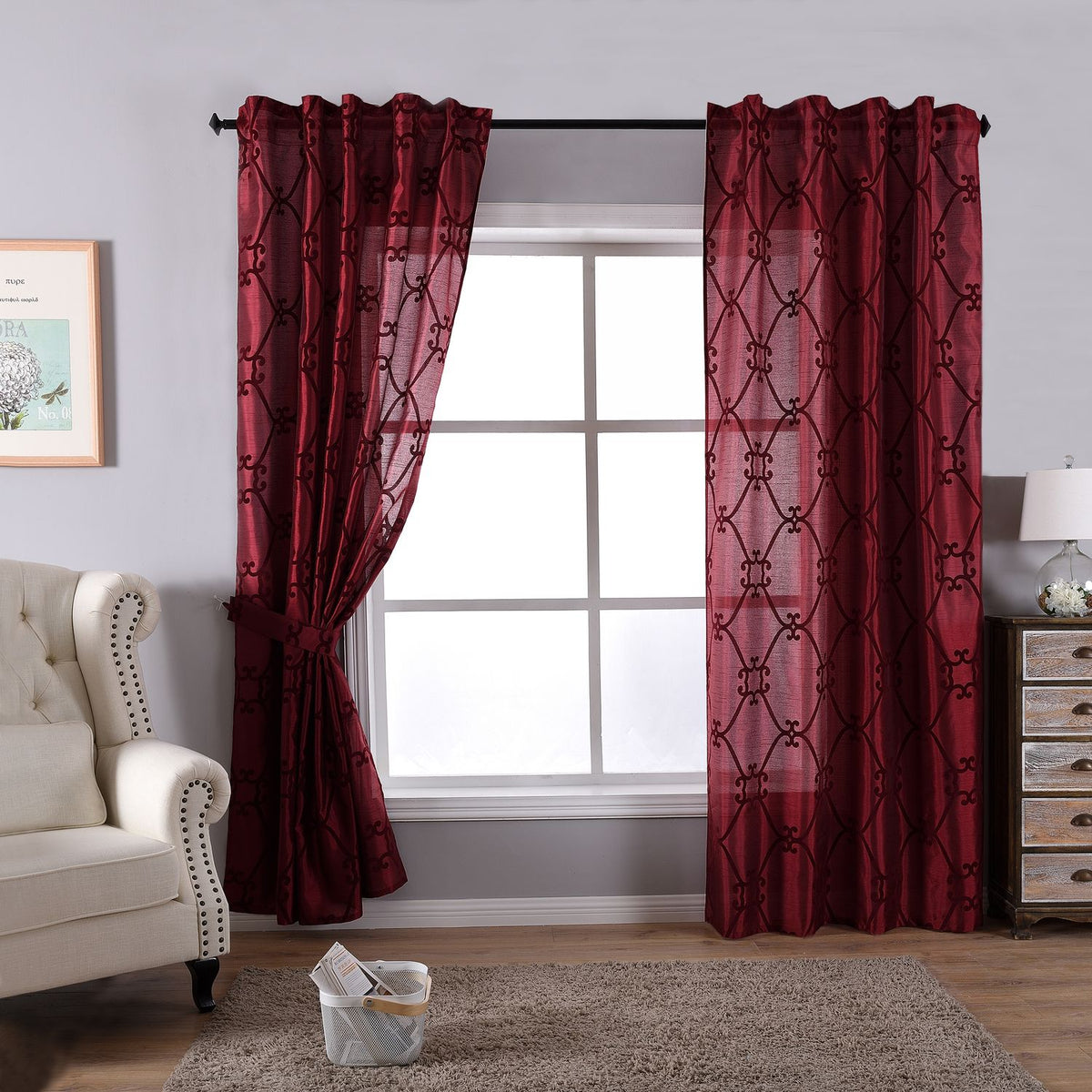 Vorhang Wildseide Optik blickdicht Flockfasern Deko gemustert, blickdicht mit verdecktem Schlaufenband 20200-20210 Bordeaux Florentiner 2er Set HxB 245x140 cm Vorhang 20200-20210bordeaux_florentiner-2er | gerdinenbox.com
