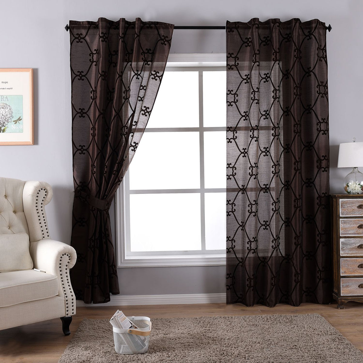 Vorhang Wildseide Optik blickdicht Flockfasern Deko gemustert, blickdicht mit verdecktem Schlaufenband 20200-20210 Braun Florentiner 2er Set HxB 245x140 cm Vorhang 20200-20210braun_florentiner-2er | gerdinenbox.com
