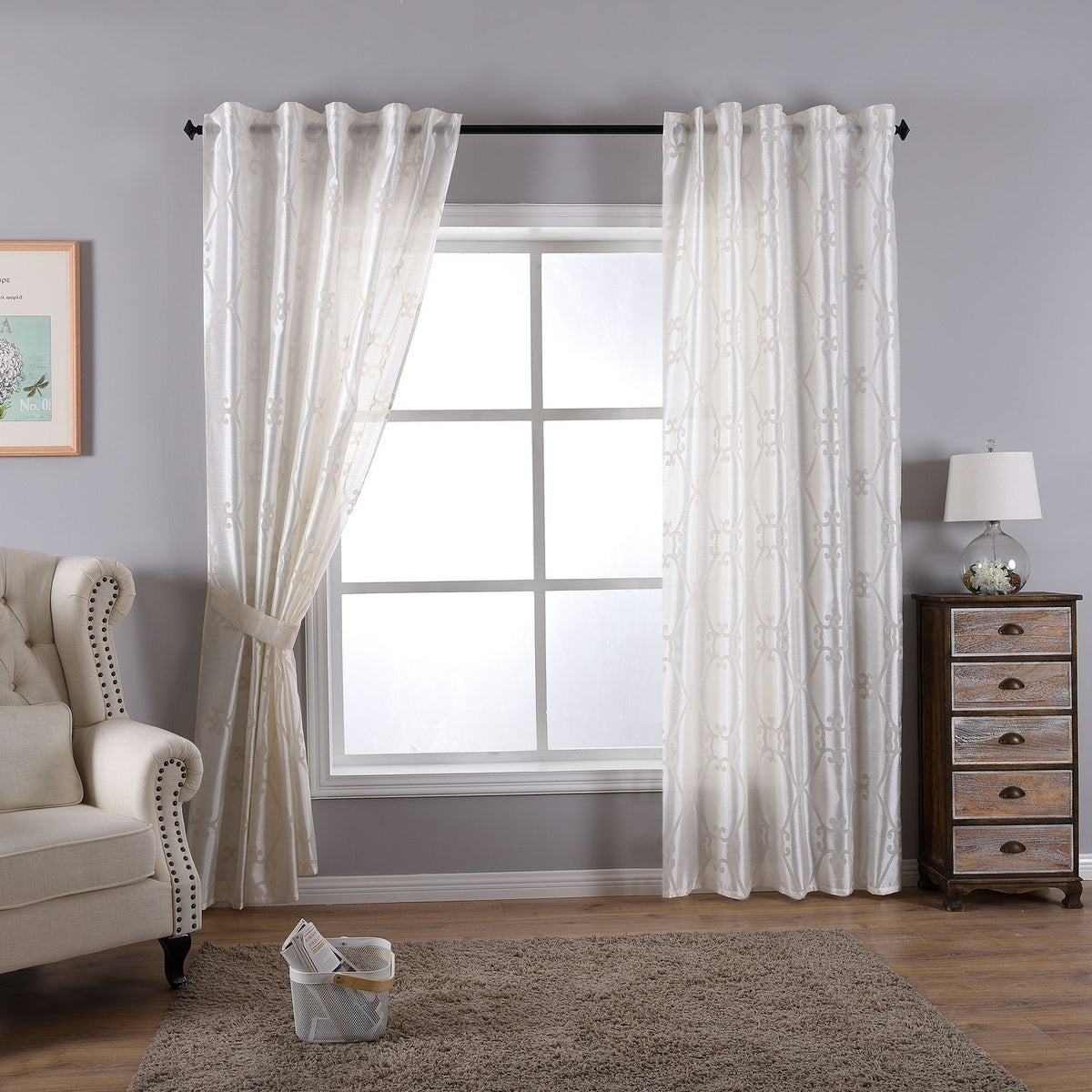 Vorhang Wildseide Optik blickdicht Flockfasern Deko gemustert, blickdicht mit verdecktem Schlaufenband 20200-20210 Creme Florentiner 2er Set HxB 245x140 cm Vorhang 20200-20210creme_florentiner-2er | gerdinenbox.com