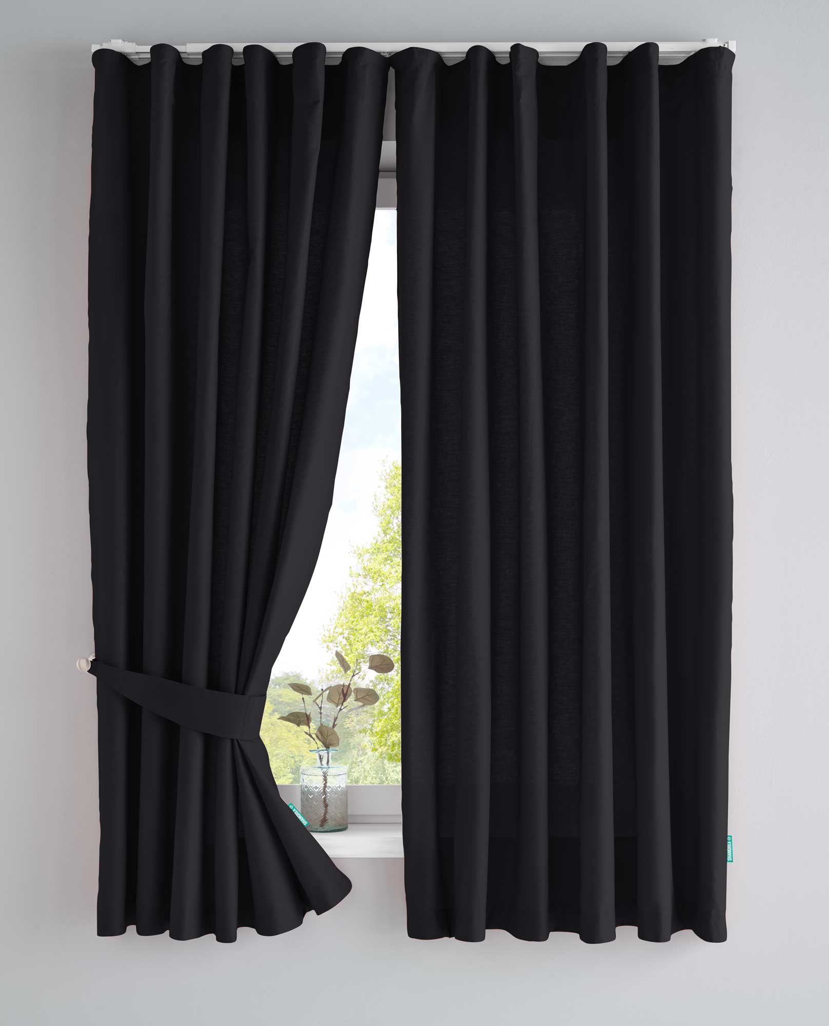 2er Set Bio Organic Vorhänge »Bremen« Reine Bio Baumwolle Blickdicht Gardinen Verdeckte Schlaufen Gardinenband Pflegeleicht 202088 Schwarz HxB 160x145 cm Vorhang Set 202088schwarz-160 | gerdinenbox.com