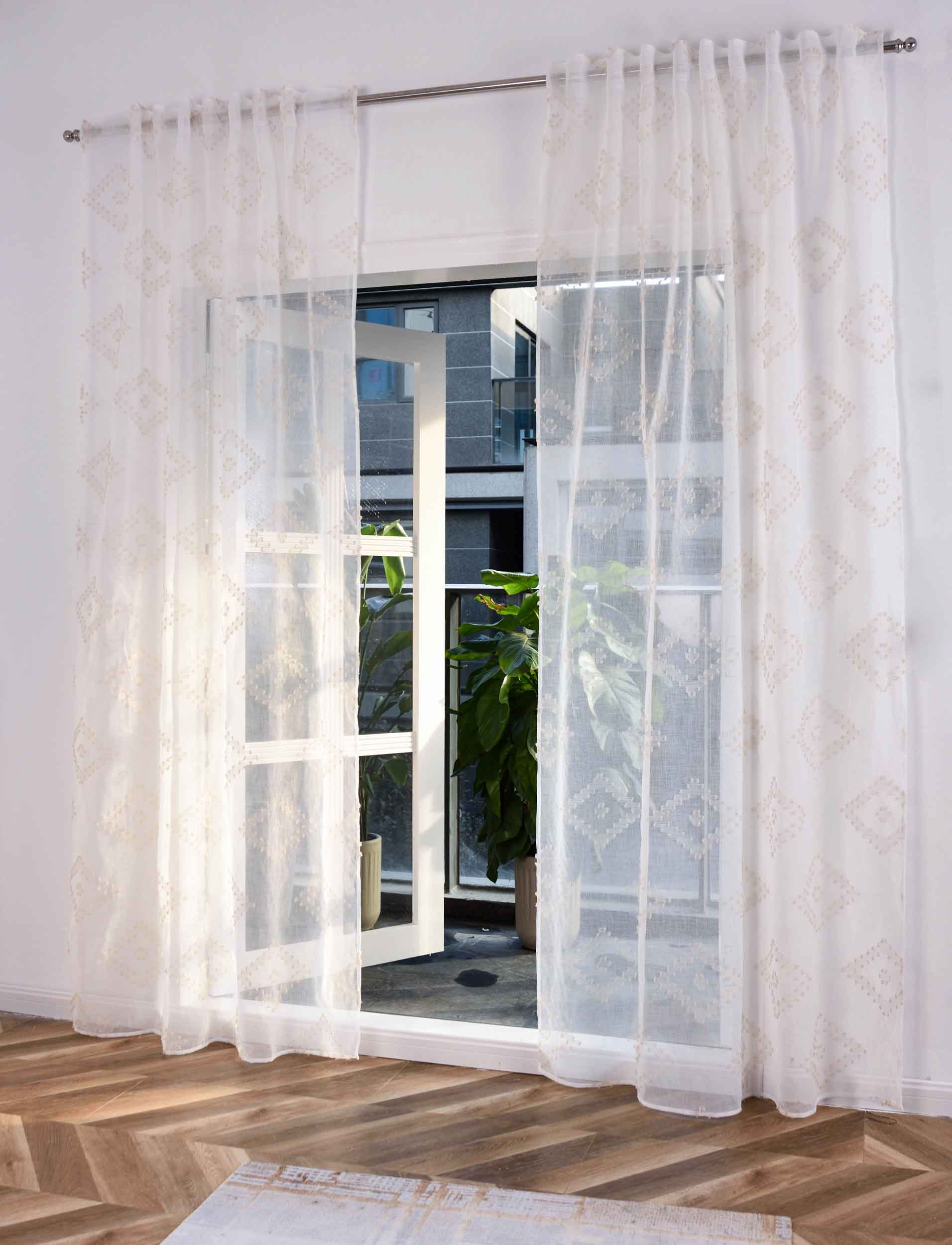 2er Set Gardine »VALENCIA« Multiband Aufhängung Scherli Transparent Leinen-Optik 2023400-408S-2 Natur Taupe Chevron Gardinen Set 2023400-408S-2natur_taupe_chevron | gerdinenbox.com