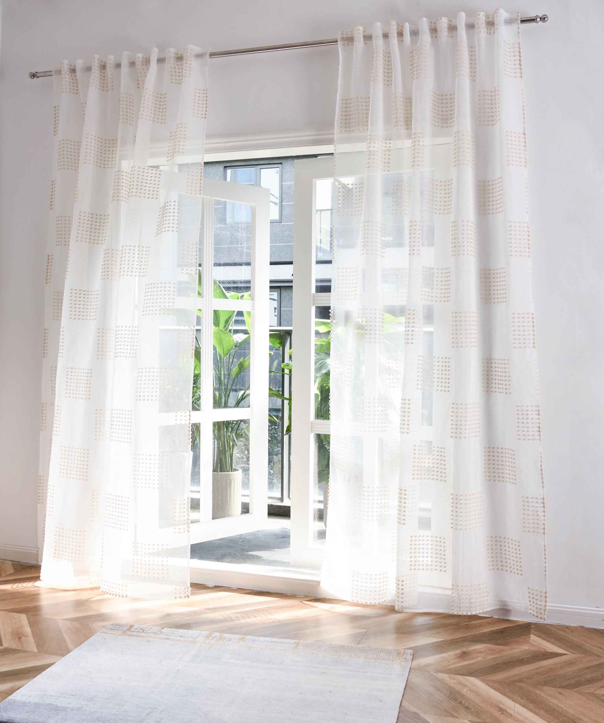 2er Set Gardine »VALENCIA« Multiband Aufhängung Scherli Transparent Leinen-Optik 2023400-408S-2 Natur Taupe Geo Gardinen Set 2023400-408S-2natur_taupe_geo | gerdinenbox.com