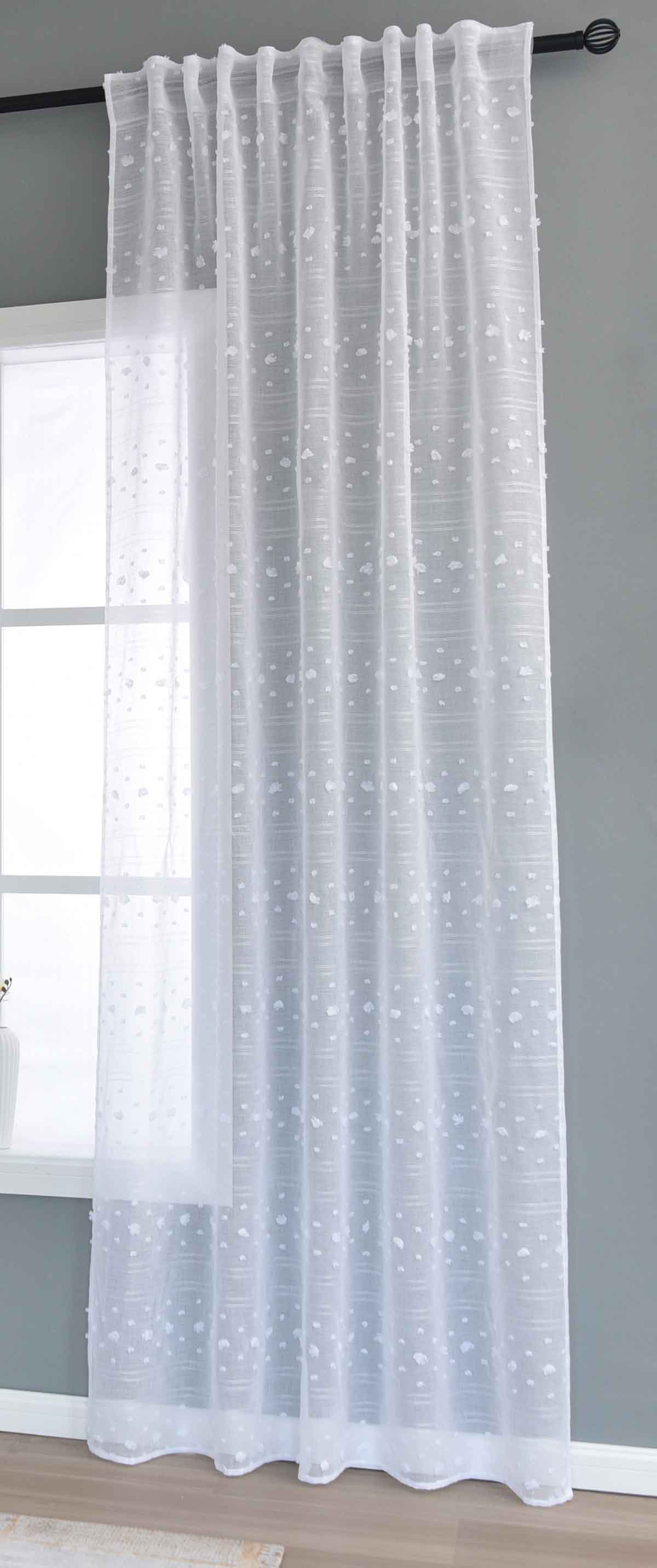 Gardine »VALENCIA« Multiband Aufhängung Scherli Transparent Leinen-Optik 2023400-408S Natur Pompom Gardinenschal 2023400-408Snatur_pompom | gerdinenbox.com