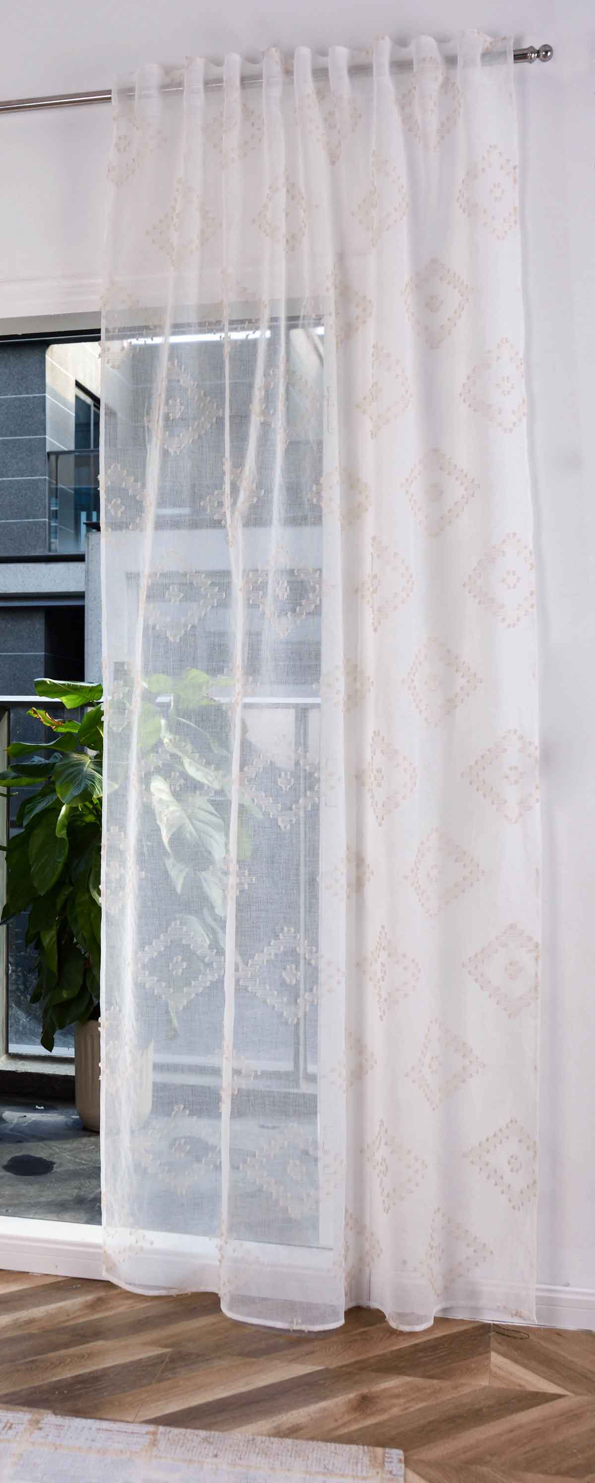 Gardine »VALENCIA« Multiband Aufhängung Scherli Transparent Leinen-Optik 2023400-408S Natur Taupe Chevron Gardinenschal 2023400-408Snatur_taupe_chevron | gerdinenbox.com