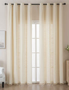 2er Set Vorhang Ösen »Osaka« HxB 245x140 cm Creme 100% Baumwolle Linenlook Makrameespitze Bommeln Raffhalter Gardinen Vorhang 2024130-2creme | gerdinenbox.com