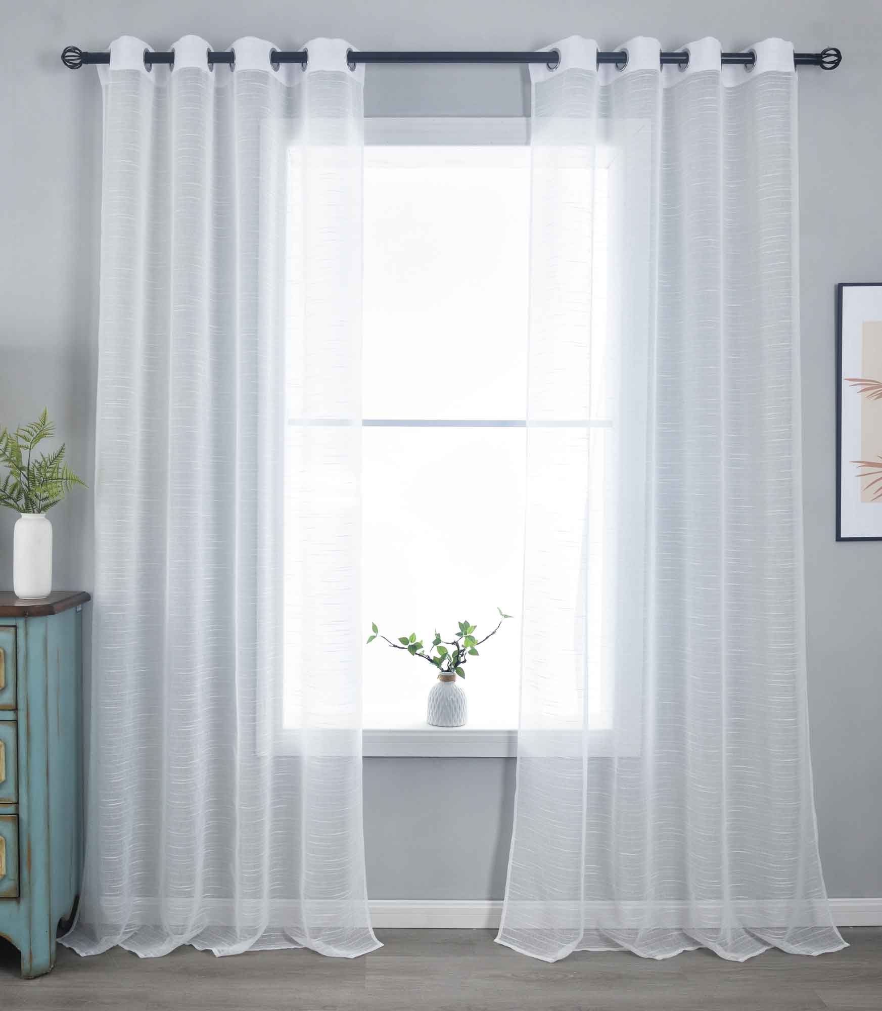 2er Set Gardinen »Dresden« Ösen HxB 245x135 cm Natur Raffhalter filigran leicht modern elegant Linienmuster 202440-2 Gardinenschal 202440-2natur | gerdinenbox.com