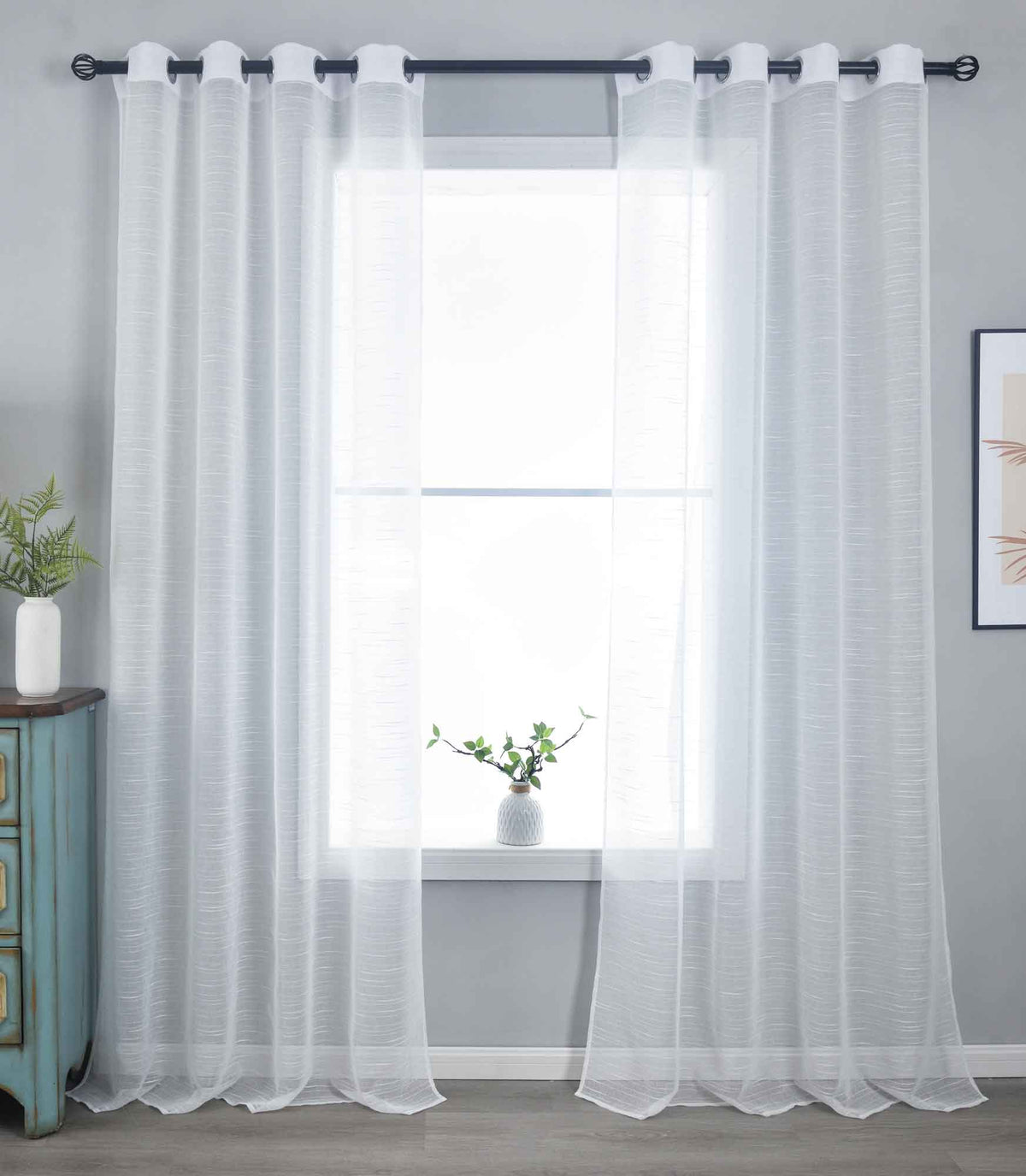 2er Set Gardinen »Dresden« Ösen HxB 245x135 cm Natur Raffhalter filigran leicht modern elegant Linienmuster 202440-2 Gardinenschal 202440-2natur | gerdinenbox.com