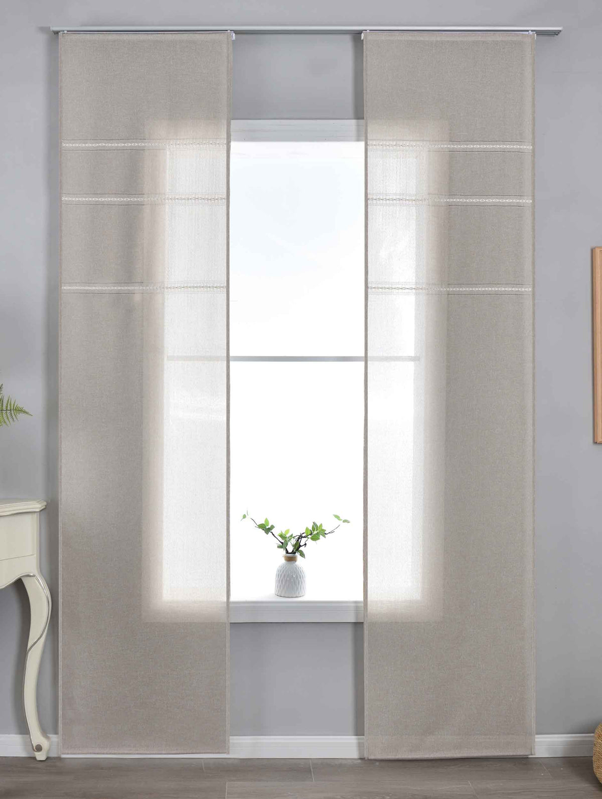 2er Set Halbtransparente Schiebegardinen mit Paneelwagen »Leipzig« Kettenmuster lichtdurchlässig elegante Struktur 202450P-2 Schiebegardine 202450P-2taupe | gerdinenbox.com