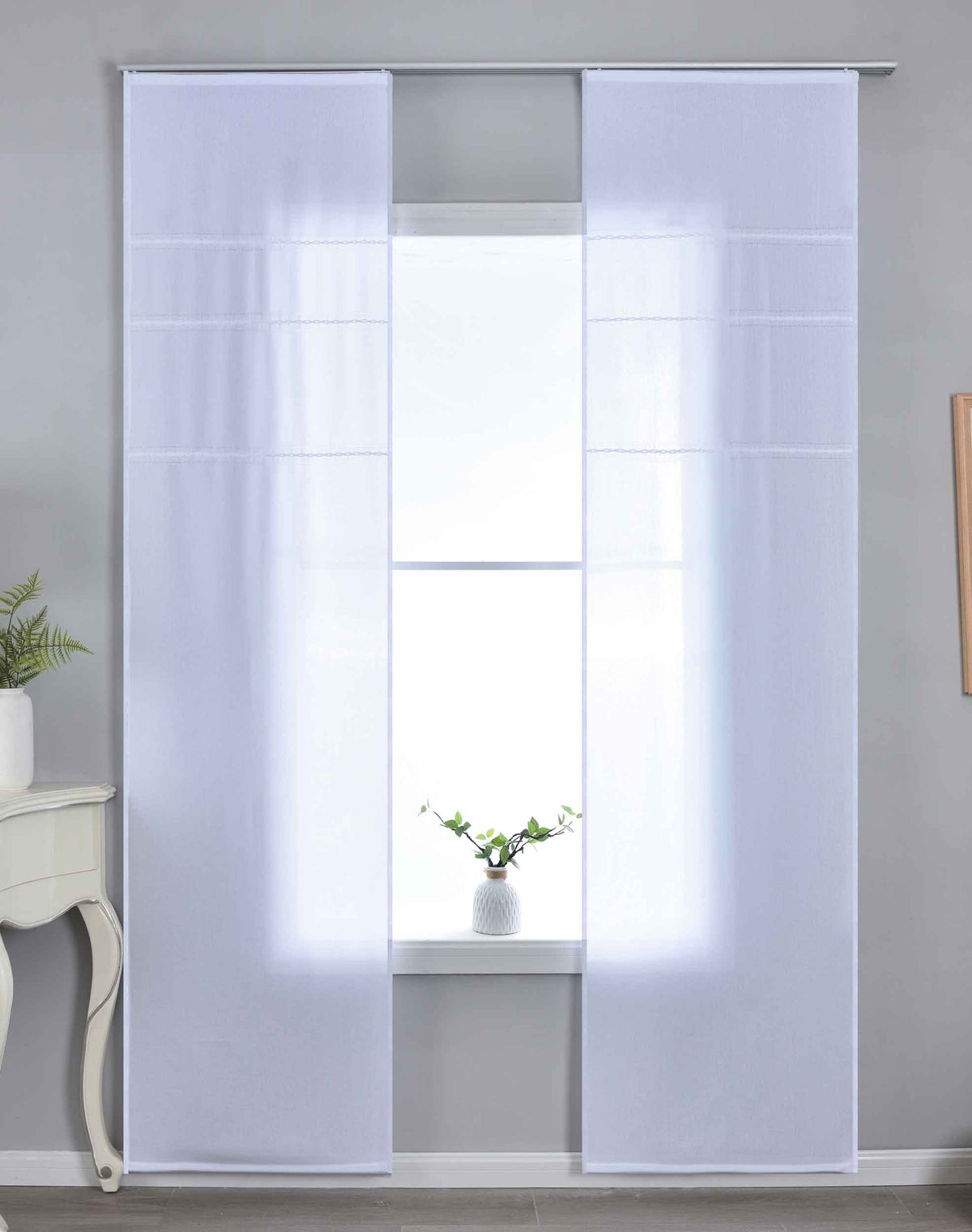 2er Set Halbtransparente Schiebegardinen mit Paneelwagen »Leipzig« Kettenmuster lichtdurchlässig elegante Struktur 202450P-2 Schiebegardine 202450P-2weiss | gerdinenbox.com