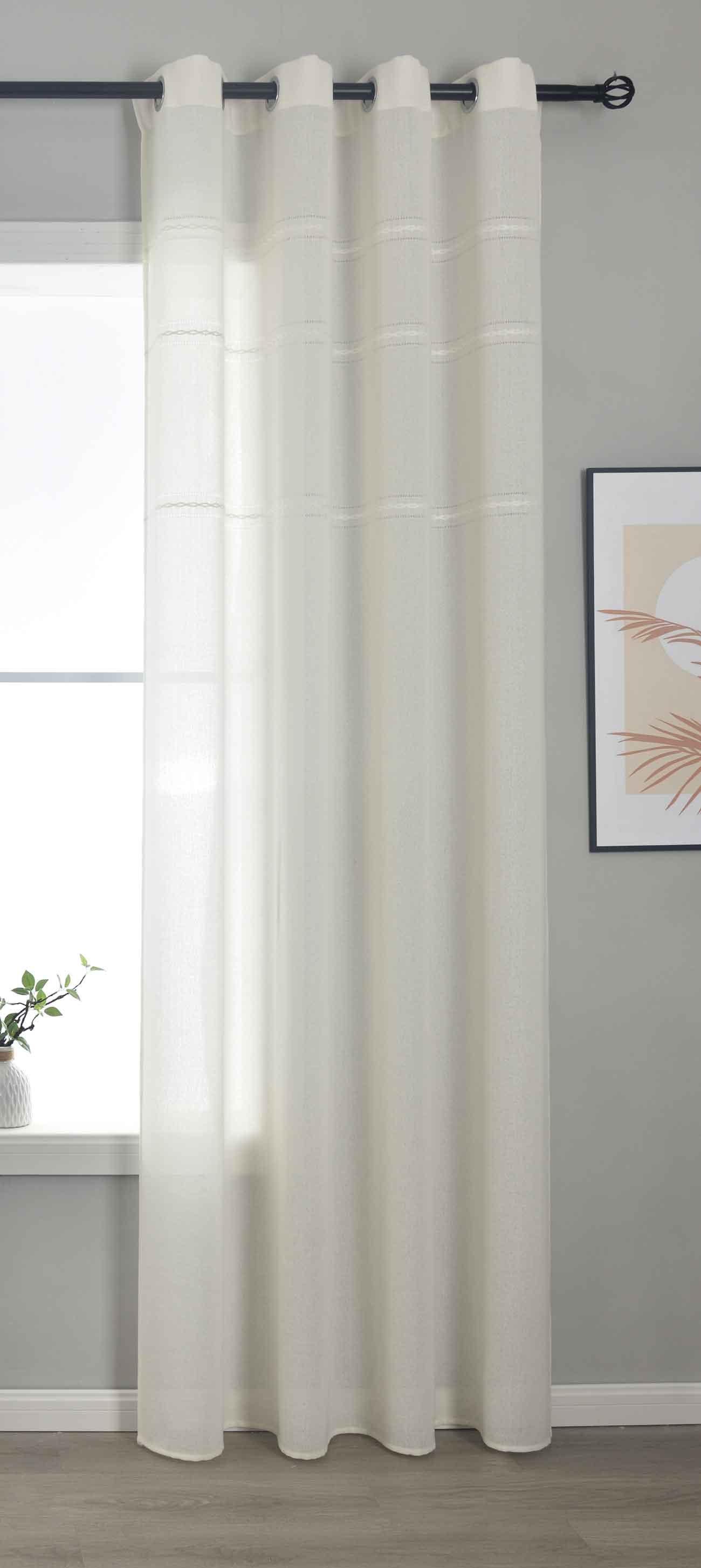 Halbtransparente Gardine mit Ösen »Leipzig« Kettenmuster lichtdurchlässig elegante Struktur 202450 Natur Gardinenschal 202450natur | gerdinenbox.com