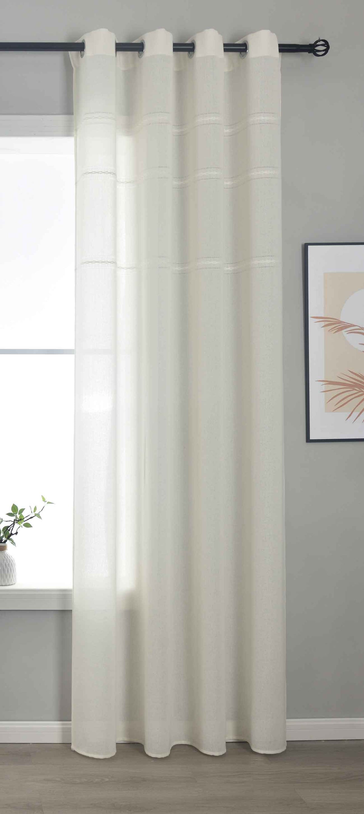 Halbtransparente Gardine mit Ösen »Leipzig« Kettenmuster lichtdurchlässig elegante Struktur 202450 Natur Gardinenschal 202450natur | gerdinenbox.com