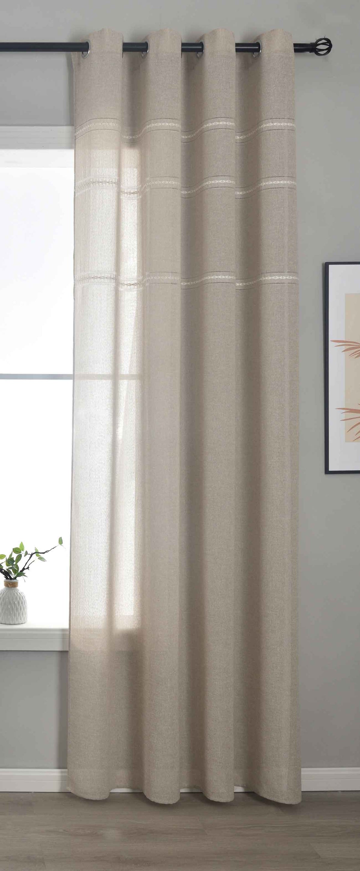 Halbtransparente Gardine mit Ösen »Leipzig« Kettenmuster lichtdurchlässig elegante Struktur 202450 Taupe Gardinenschal 202450taupe | gerdinenbox.com