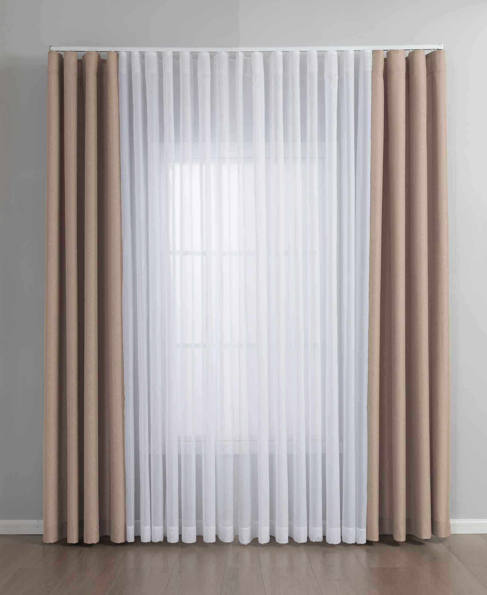 Gardinen-Set 3-teilig M Wien« | 2 Vorhänge Leinenoptik HxB 245x145 cm  und 1 Voile Batist Store HxB 245x600 cm Weiß 1:2 Wellenband  2025100-110S2