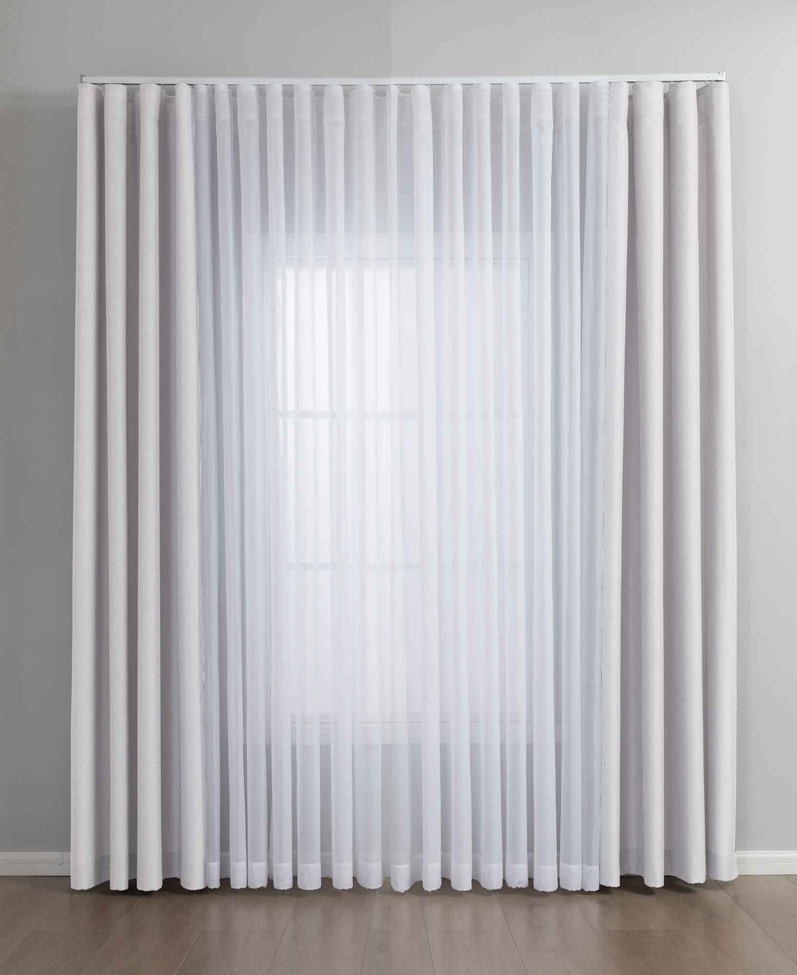 Gardinen-Set 3-teilig XL Wien« | 2 Vorhänge Leinenoptik HxB 245x300 cm  und 1 Voile Batist Store HxB 245x600 cm Weiß 1:2 Wellenband  2025100-110S4