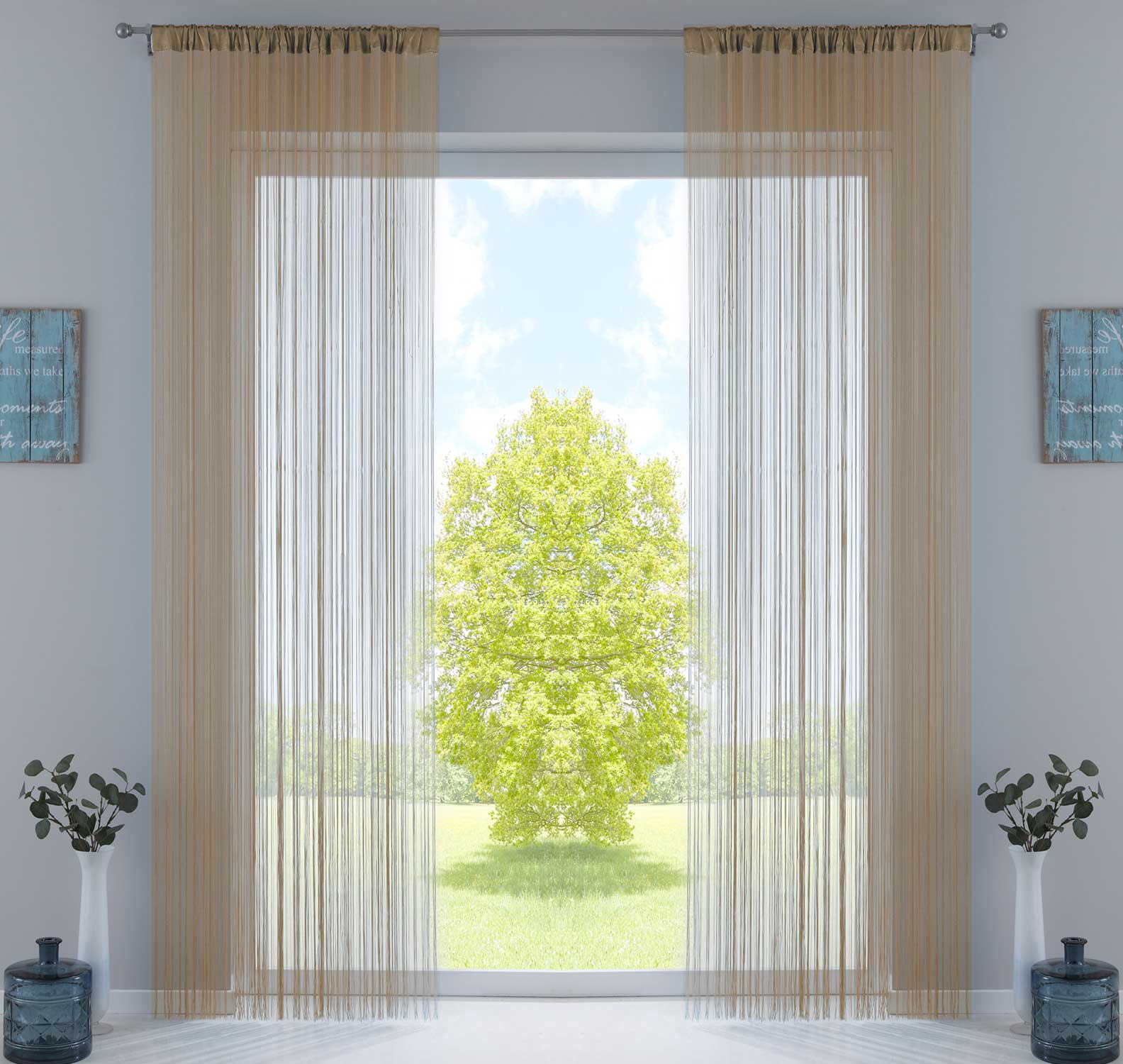 2er Set Fadengardine mit Tunneldurchzug und eingenähtem Kräuselband, geeignet für Gardinenstangen und Gardinenschienen Fadenvorhänge Fadenstores Raumteiler 20303CN2 Beige HxB 270x140 cm Fadengardine 20303CN2beige_21b3e7f9-c7e0-45e8-8715-c5aa981ac346 | gerdinenbox.com