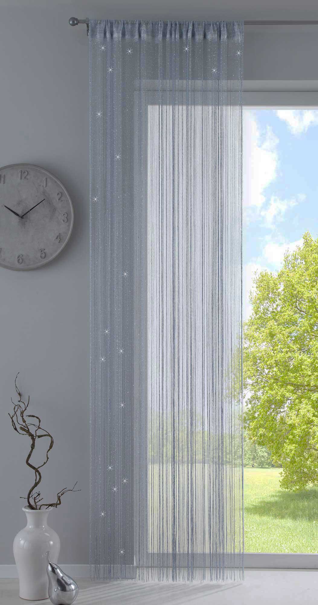 Fadengardine mit Tunneldurchzug und eingenähtem Kräuselband, geeignet für Gardinenstangen und Gardinenschienen Fadenvorhang Fadenstore Raumteiler 20303CN Grau Lurex HxB 250x140 cm Fadengardine 20303CNgrau_lurex_708c3b3c-ba11-4457-b000-9cb89591d3b7 | gerdinenbox.com