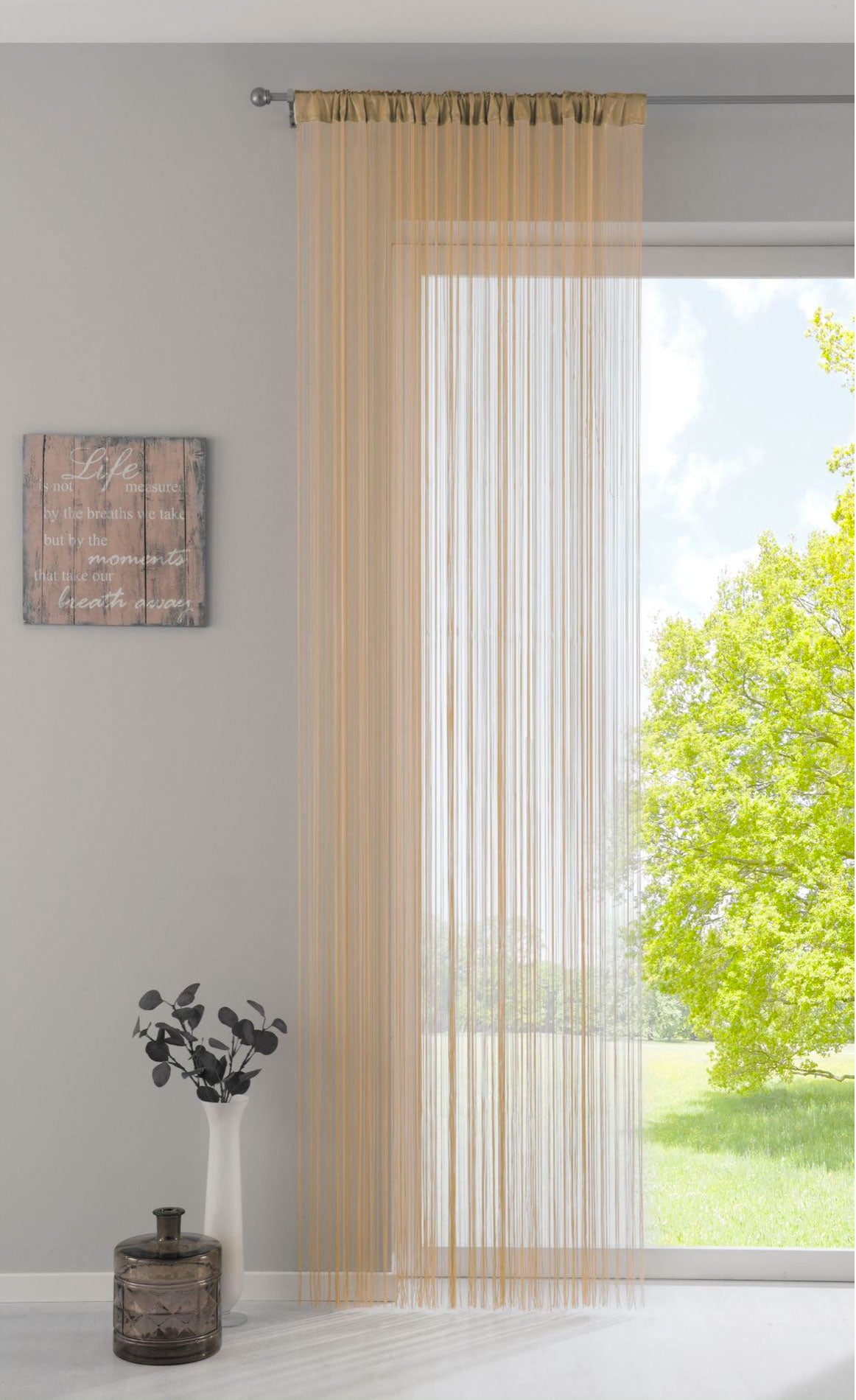 Fadengardine mit Tunneldurchzug und eingenähtem Kräuselband, geeignet für Gardinenstangen und Gardinenschienen Fadenvorhang Fadenstore Raumteiler 20303CN Sand HxB 250x140 cm Fadengardine 20303CNsand_899344a3-43d2-444f-8cda-fdde4c40255a | gerdinenbox.com