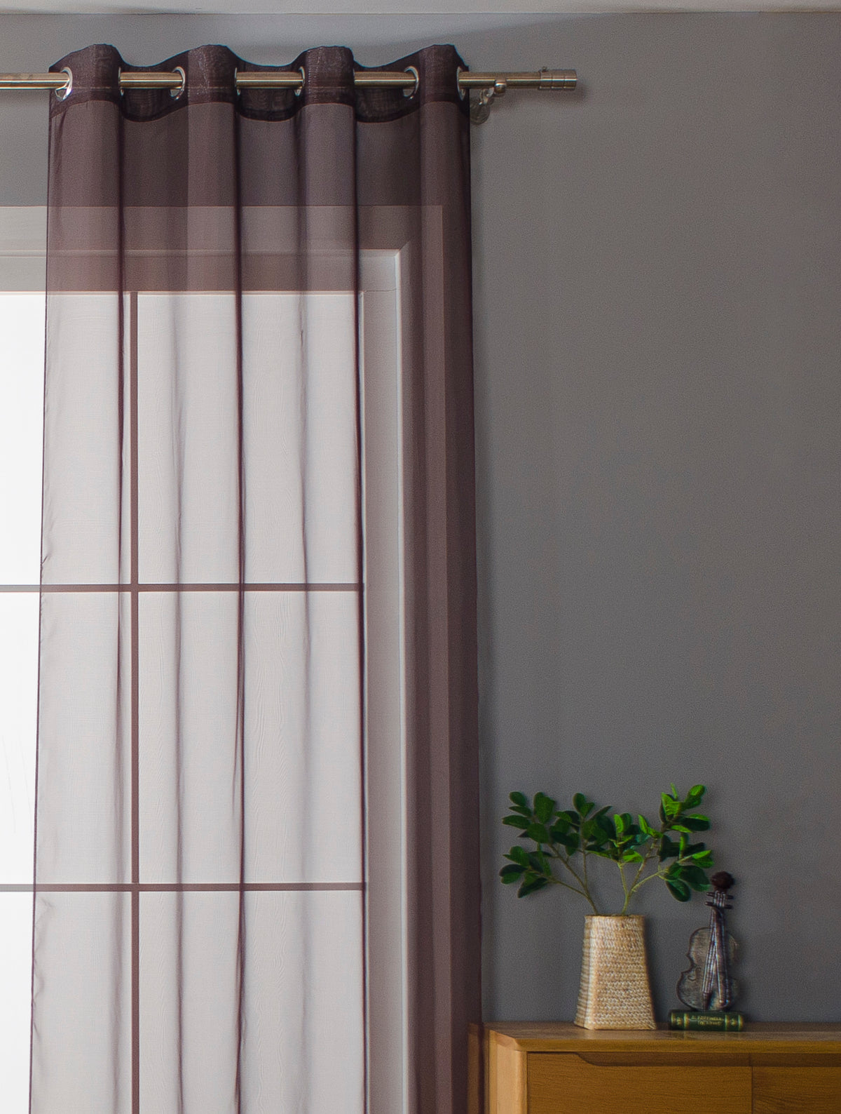 2er-Pack Ösen Gardinen Transparent Vorhang Set Wohnzimmer Voile Ösenvorhang Bleibandabschluß 203322 Gardinen Set 20332_braun_2 | gerdinenbox.com
