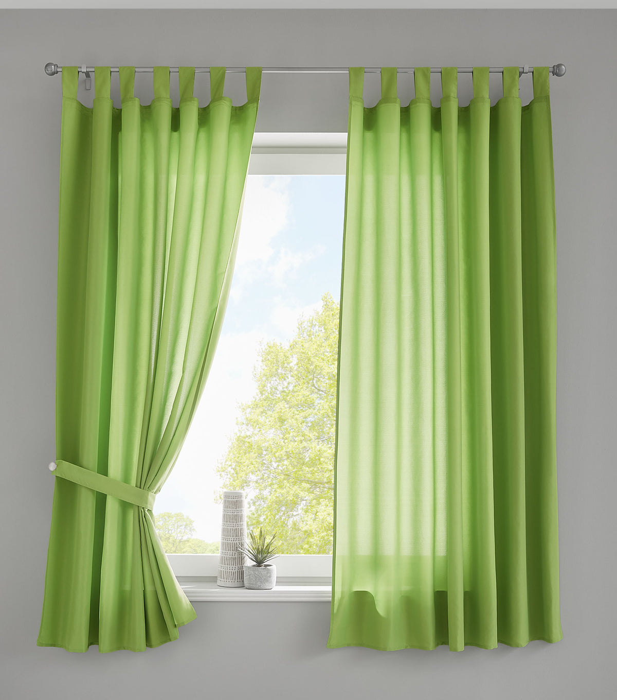 2er Set Vorhänge Schal Schlaufen »Berlin« Microsatin Lichtdurchlässig Kräuselband Uni Matt 20400N2 Apfelgrün HxB 175x140 cm Vorhang 20400N2apfelgruen-175-2 | gerdinenbox.com