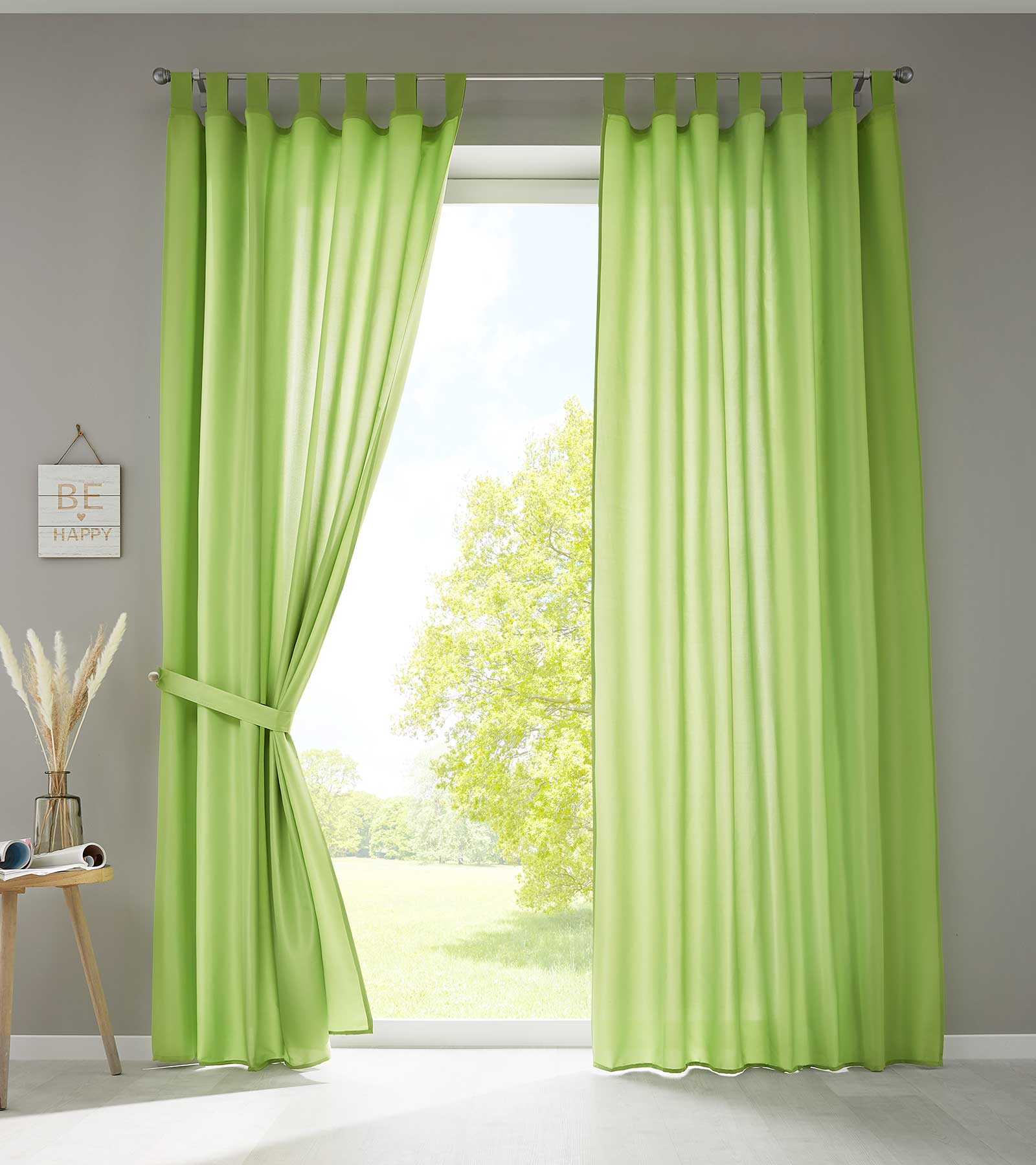 2er Set Vorhänge Schal Schlaufen »Berlin« Microsatin Lichtdurchlässig Kräuselband Uni Matt 20400N2 Apfelgrün HxB 245x140 cm Vorhang 20400N2apfelgruen | gerdinenbox.com