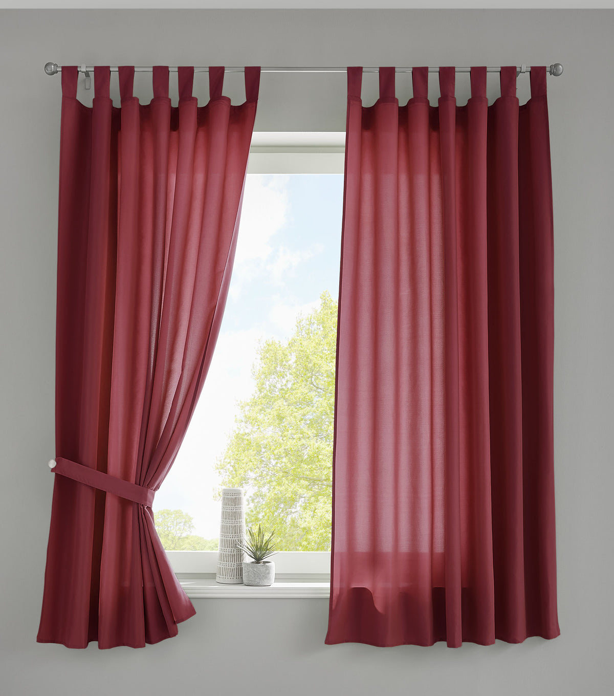 2er Set Vorhänge Schal Schlaufen »Berlin« Microsatin Lichtdurchlässig Kräuselband Uni Matt 20400N2 Bordeaux HxB 175x140 cm Vorhang 20400N2bordeaux-175_2 | gerdinenbox.com