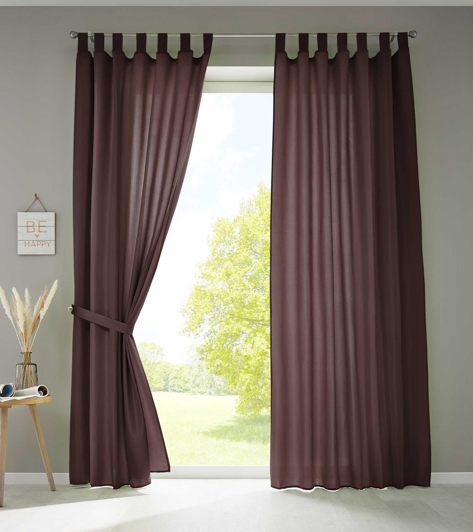 2er Set Vorhänge Schal Schlaufen »Berlin« Microsatin Lichtdurchlässig Kräuselband Uni Matt 20400N2 Braun HxB 245x140 cm Vorhang 20400N2braun | gerdinenbox.com