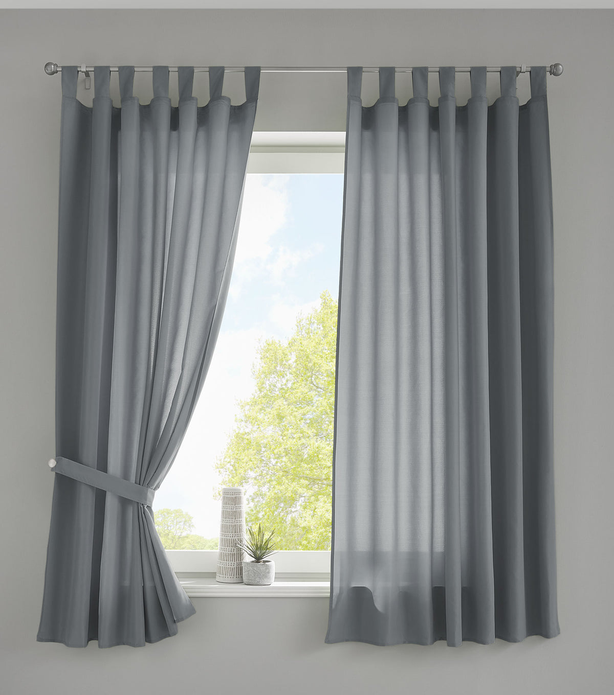 2er Set Vorhänge Schal Schlaufen »Berlin« Microsatin Lichtdurchlässig Kräuselband Uni Matt 20400N2 Grau HxB 175x140 cm Vorhang 20400N2grau-175_2 | gerdinenbox.com