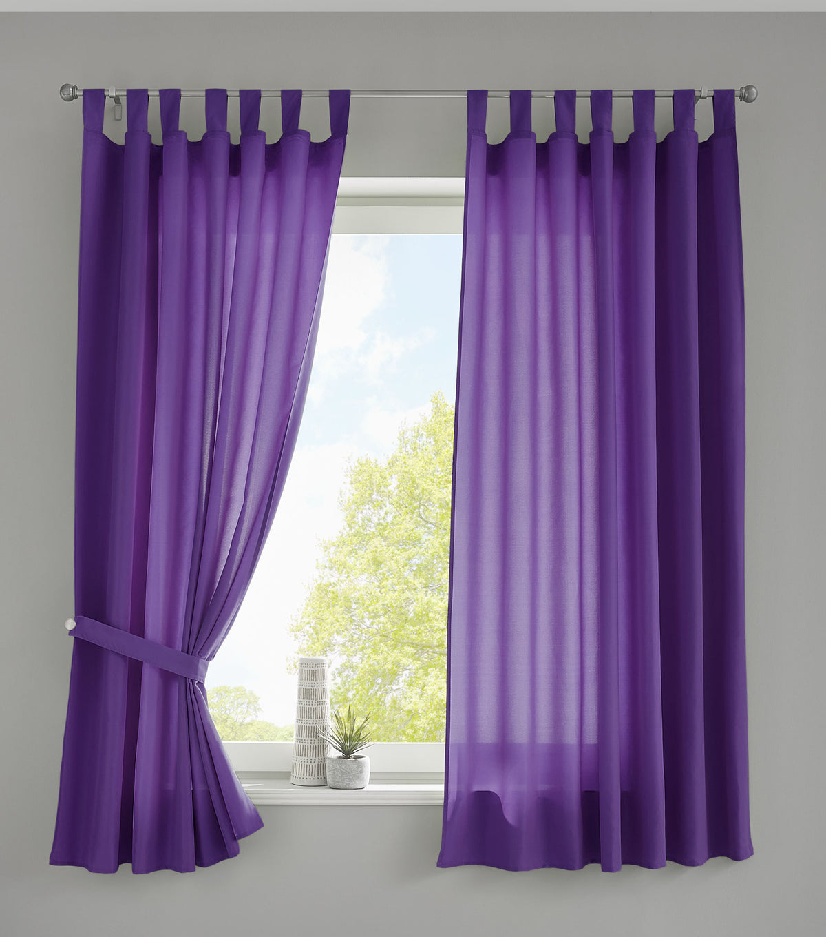 2er Set Vorhänge Schal Schlaufen »Berlin« Microsatin Lichtdurchlässig Kräuselband Uni Matt 20400N2 Lila HxB 175x140 cm Vorhang 20400N2lila-175_2 | gerdinenbox.com
