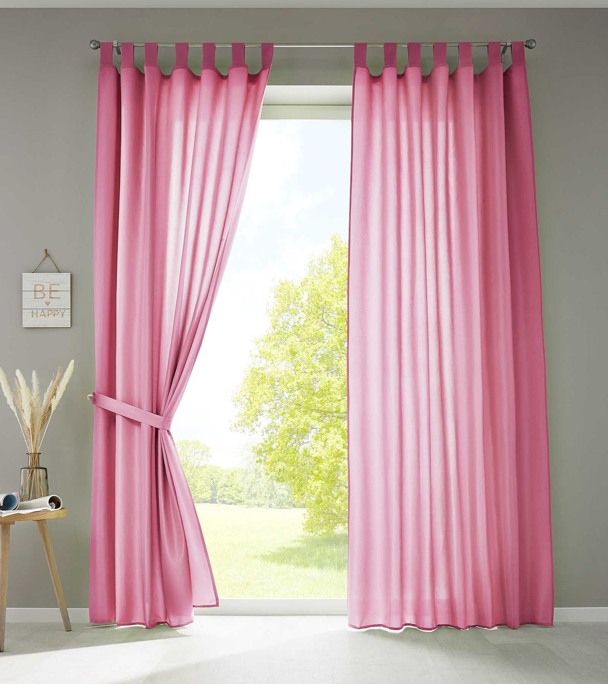 2er Set Vorhänge Schal Schlaufen »Berlin« Microsatin Lichtdurchlässig Kräuselband Uni Matt 20400N2 Pink HxB 245x140 cm Vorhang 20400N2pink | gerdinenbox.com