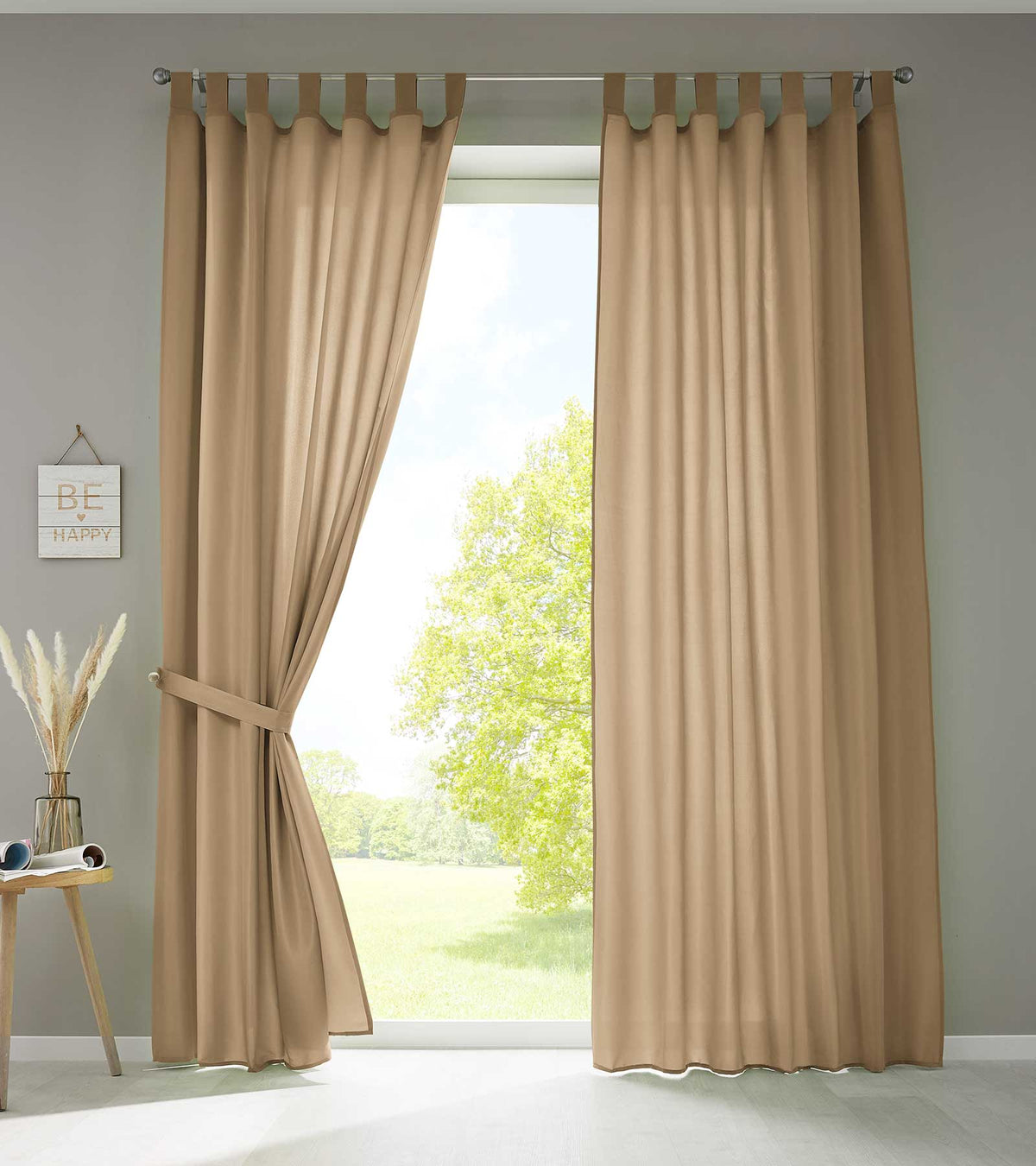 2er Set Vorhänge Schal Schlaufen »Berlin« Microsatin Lichtdurchlässig Kräuselband Uni Matt 20400N2 Sand HxB 225x140 cm Vorhang 20400N2sand_71740882-d5b3-420b-9e6c-8440e14073cc | gerdinenbox.com