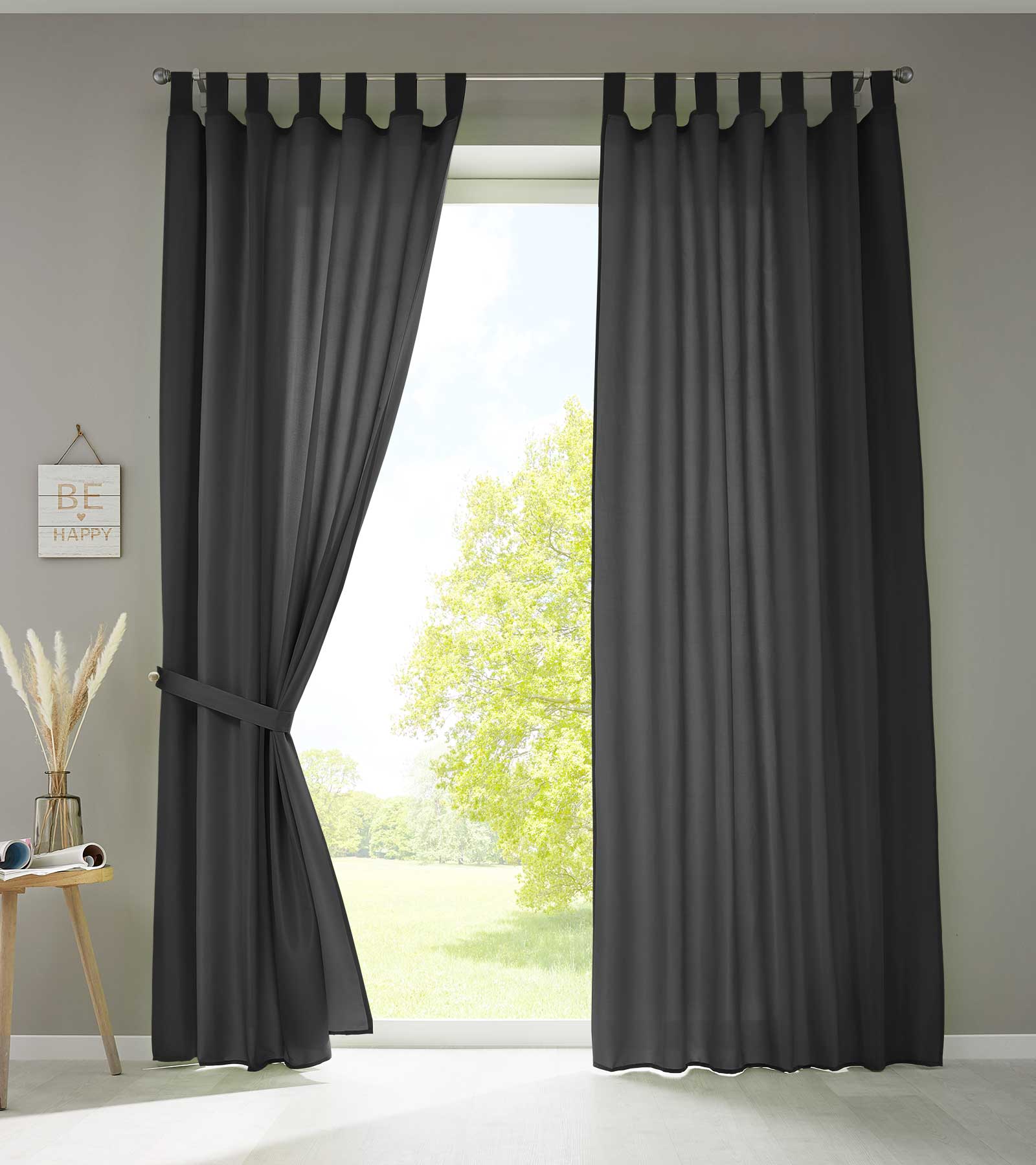 2er Set Vorhänge Schal Schlaufen »Berlin« Microsatin Lichtdurchlässig Kräuselband Uni Matt 20400N2 Schwarz HxB 245x140 cm Vorhang 20400N2schwarz | gerdinenbox.com