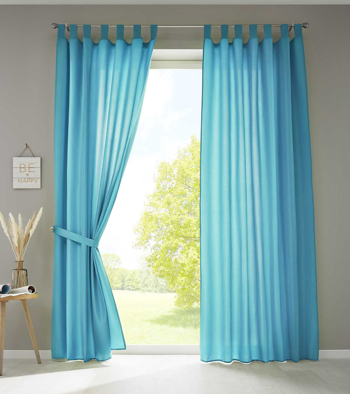 2er Set Vorhänge Schal Schlaufen »Berlin« Microsatin Lichtdurchlässig Kräuselband Uni Matt 20400N2 Türkis HxB 245x140 cm Vorhang 20400N2tuerkis | gerdinenbox.com