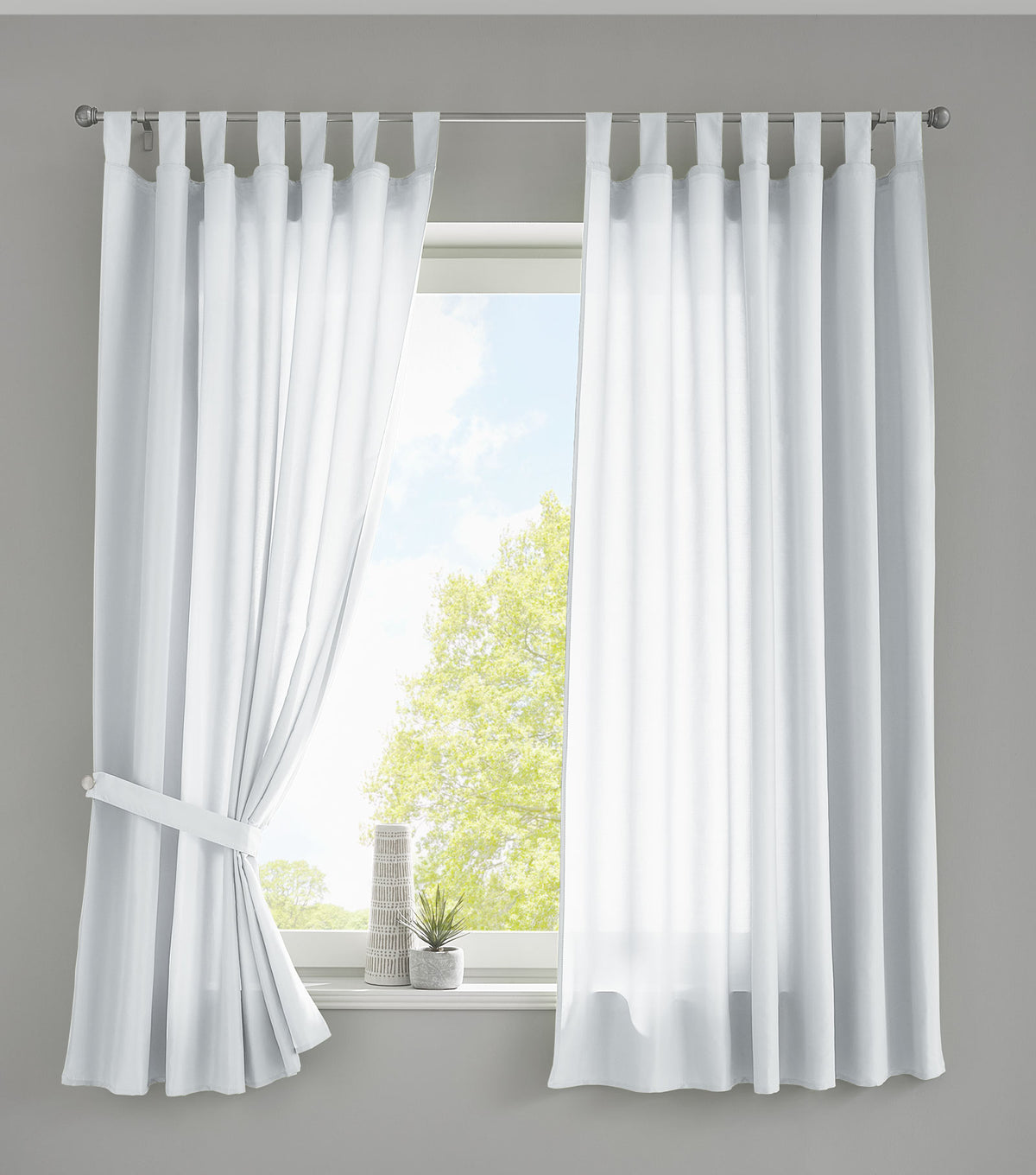 2er Set Vorhänge Schal Schlaufen »Berlin« Microsatin Lichtdurchlässig Kräuselband Uni Matt 20400N2 Weiß HxB 175x140 cm Vorhang 20400N2weiss-175_2 | gerdinenbox.com