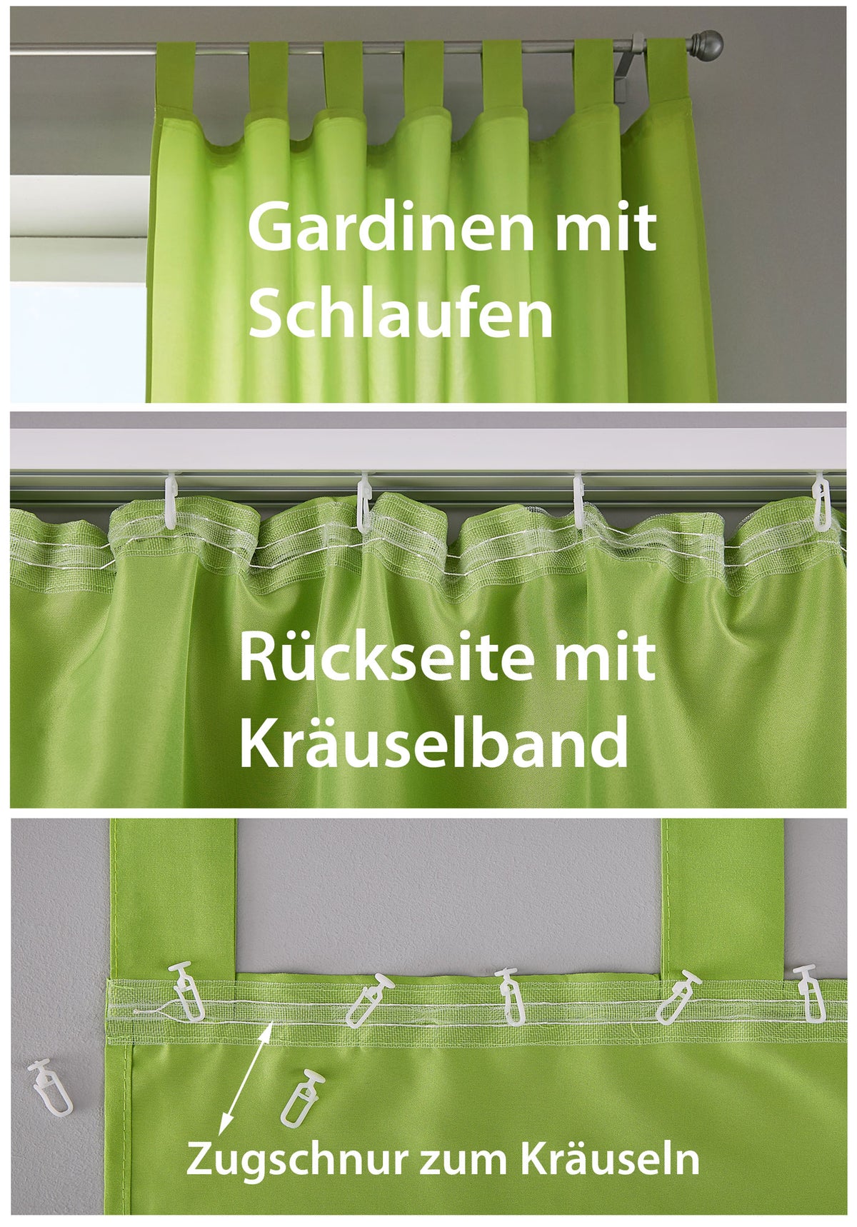 2er Set Vorhänge Schal Schlaufen »Berlin« Microsatin Lichtdurchlässig Kräuselband Uni Matt 20400N2 Vorhang 20400_KOLLAGE_7_645895ea-a47b-4e1a-bb16-2523edf33031 | gerdinenbox.com