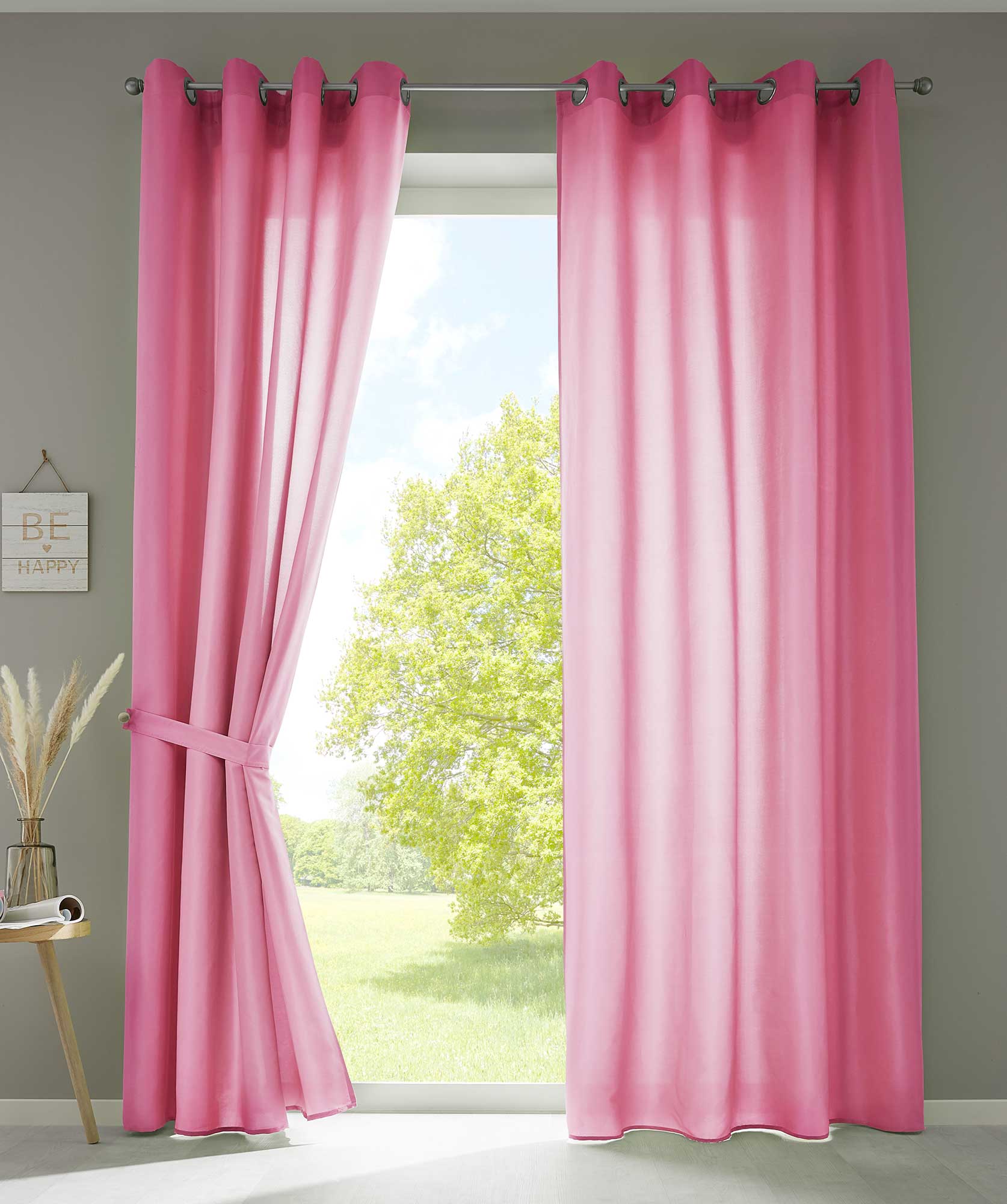 2er Set Vorhänge Schal Ösen »Berlin« Microsatin Lichtdurchlässig Uni Matt 20405N2 Pink HxB 225x140 cm Vorhang 20405N2pink | gerdinenbox.com