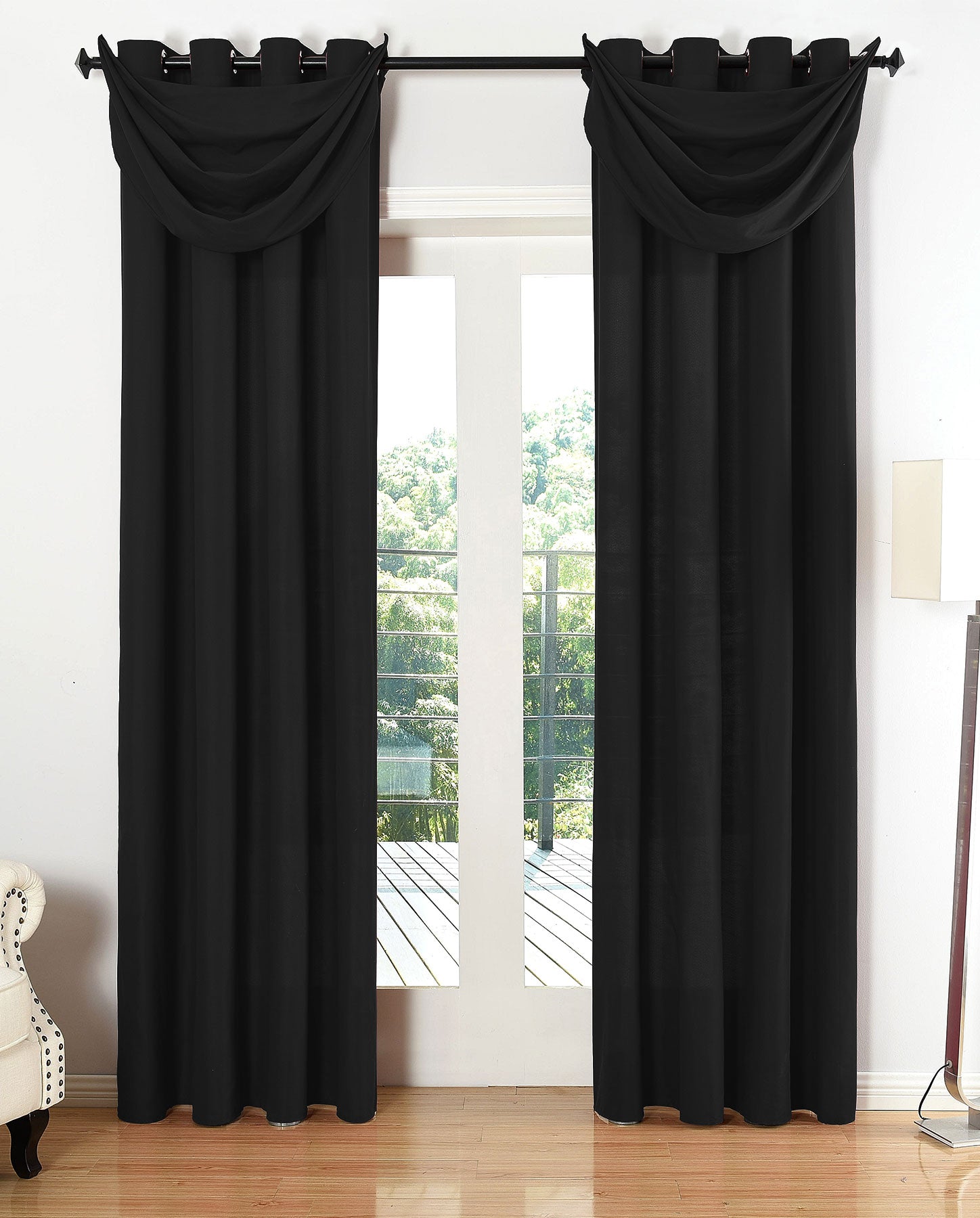Vorhang Set Schal Ösen Microsatin Segeltuch Querbehang lichtdurchlässig Deko Wohnzimmer 20405S4 Schwarz HxB 175x140 cm Vorhang Set 20405S4schwarz | gerdinenbox.com
