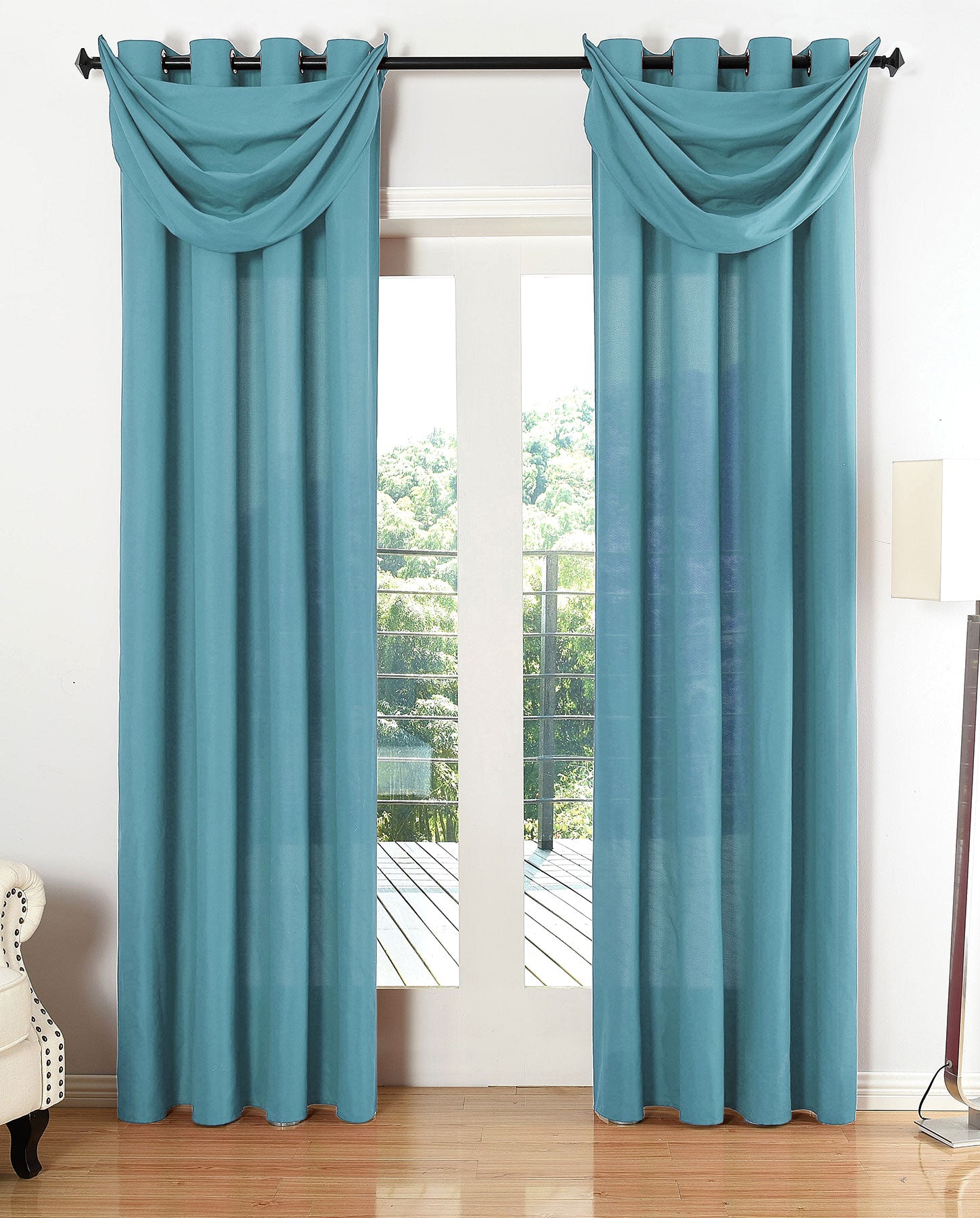 Vorhang Set Schal Ösen Microsatin Segeltuch Querbehang lichtdurchlässig Deko Wohnzimmer 20405S4 Türkis HxB 175x140 cm Vorhang Set 20405S4tuerkis | gerdinenbox.com