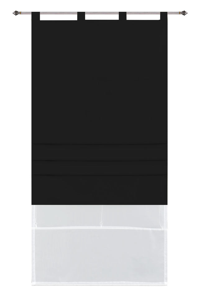 Doppel Raffrollo Palma Microsatin matt Voile Faltgardinen Faltrollo Schlaufenrollo mit Universalgardinenband 20410 Schwarz 100 x 175 (BxH) Raffrollo 20410schwarz | gerdinenbox.com