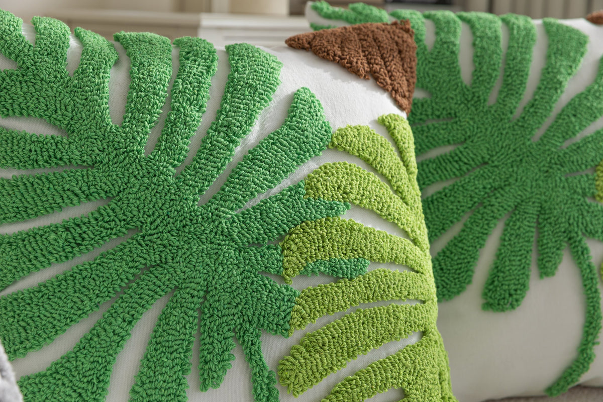 Kissenhülle »Cottbus« LxB 45x45 cm Grün Frottee-Stickerei 100% Baumwolle Monstera Blattmuster hochwertiger Leinenstoff 202490K Kissenhülle 3F3A3676 | gerdinenbox.com