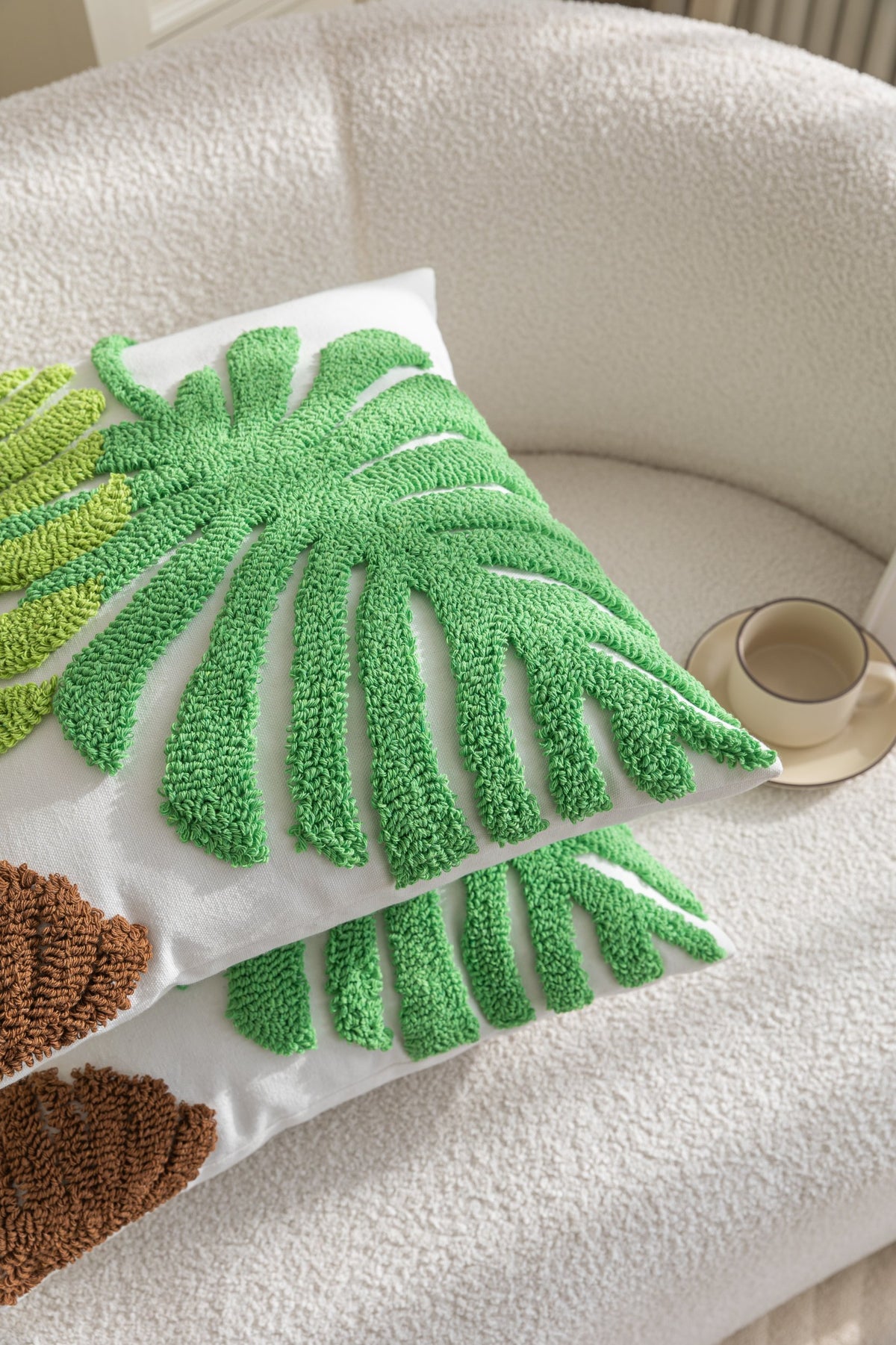 Kissenhülle »Cottbus« LxB 45x45 cm Grün Frottee-Stickerei 100% Baumwolle Monstera Blattmuster hochwertiger Leinenstoff 202490K Kissenhülle 3F3A3690 | gerdinenbox.com