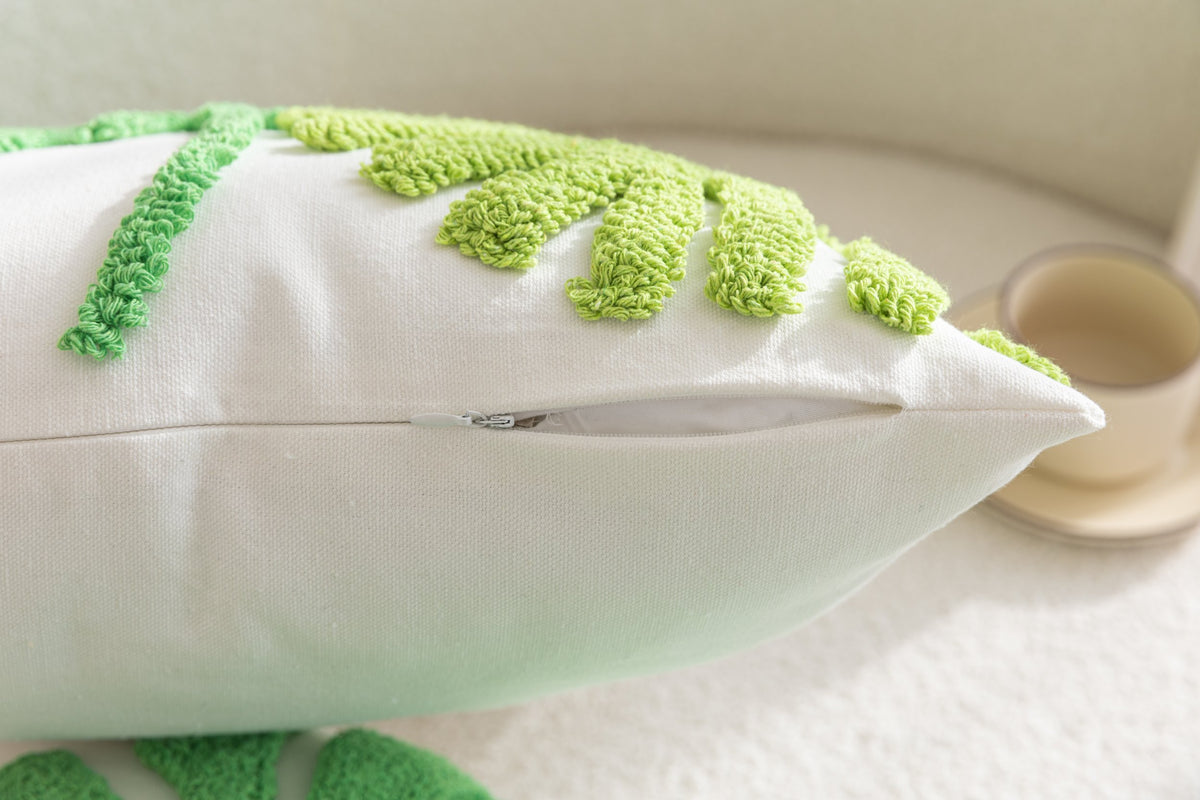 Kissenhülle »Cottbus« LxB 45x45 cm Grün Frottee-Stickerei 100% Baumwolle Monstera Blattmuster hochwertiger Leinenstoff 202490K Kissenhülle 3F3A3692 | gerdinenbox.com