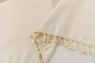 Vorhang Ösen »Osaka« HxB 245x140 cm Creme 100% Baumwolle Linenlook Makrameespitze Bommeln Raffhalter Gardinenschal 3F3A7245 | gerdinenbox.com