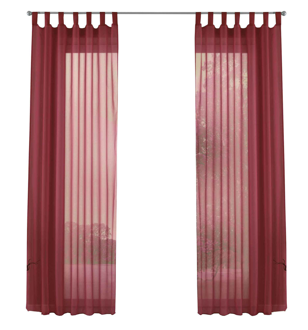 2er-Pack Gardinen Transparent Vorhang Set Wohnzimmer Voile Schlaufenschal mit Bleibandabschluß 61000CN Gardinen Set 61000CNbordeaux-frei | gerdinenbox.com