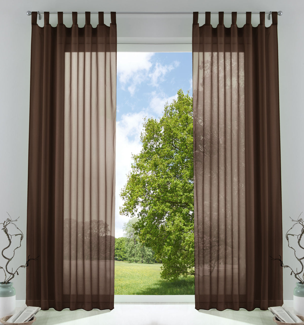 2er-Pack Gardinen Transparent Vorhang Set Wohnzimmer Voile Schlaufenschal mit Bleibandabschluß 61000CN Braun HxB 225x140 cm Gardinen Set 61000CNbraun_5aecf228-db9e-4e88-8215-95b9e7634334 | gerdinenbox.com