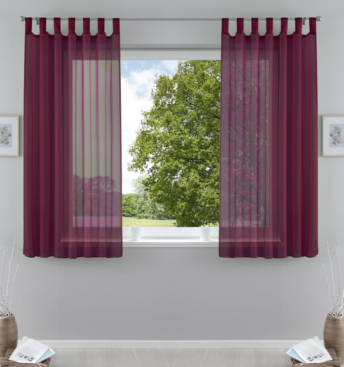 2er-Pack Gardinen Transparent Vorhang Set Wohnzimmer Voile Schlaufenschal mit Bleibandabschluß 61000CN Brombeere HxB 175x140 cm Gardinen Set 61000CNbrombeere-175 | gerdinenbox.com