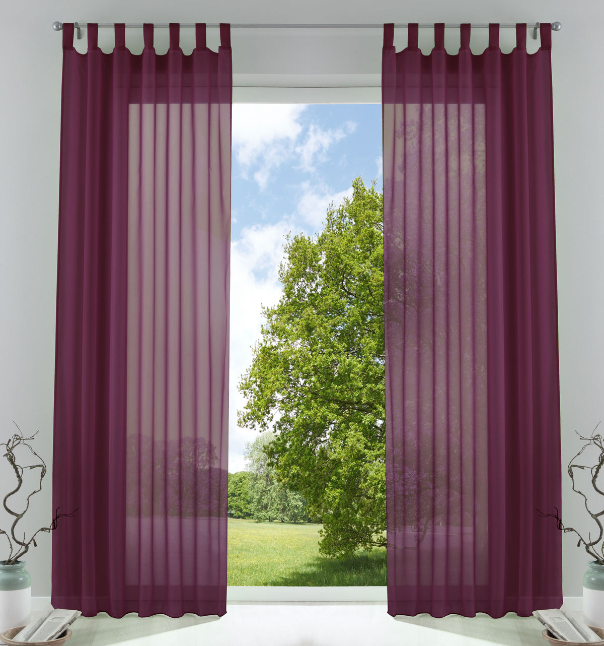 2er-Pack Gardinen Transparent Vorhang Set Wohnzimmer Voile Schlaufenschal mit Bleibandabschluß 61000CN Brombeere HxB 225x140 cm Gardinen Set 61000CNbrombeere_4f7340ea-8743-4994-a624-c54709daab9f | gerdinenbox.com